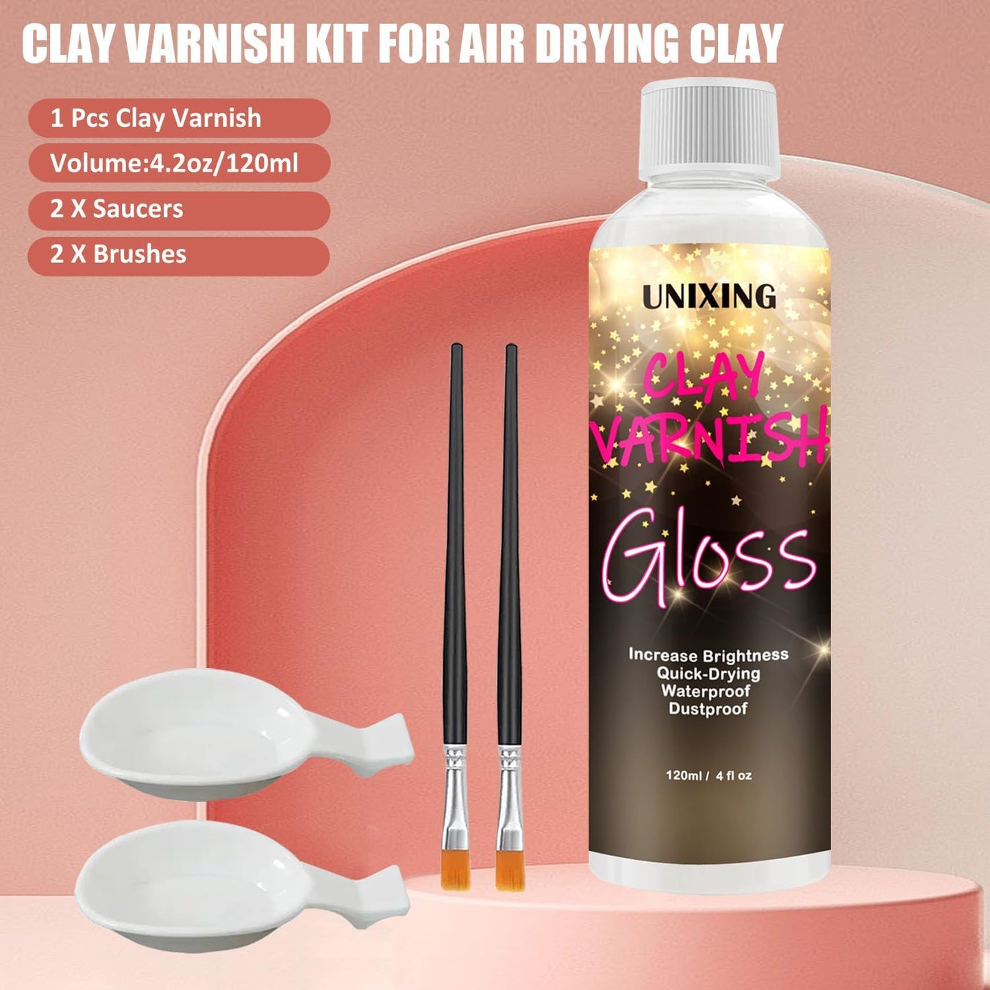 120ml Clear Varnish for Air Dry Clay, Gloss Finish Clear Glaze for Pottery , Ceramics, Oil Painting, Wood, Colourless Scratch Resistant Sealant Varnish (120x 1Pack)