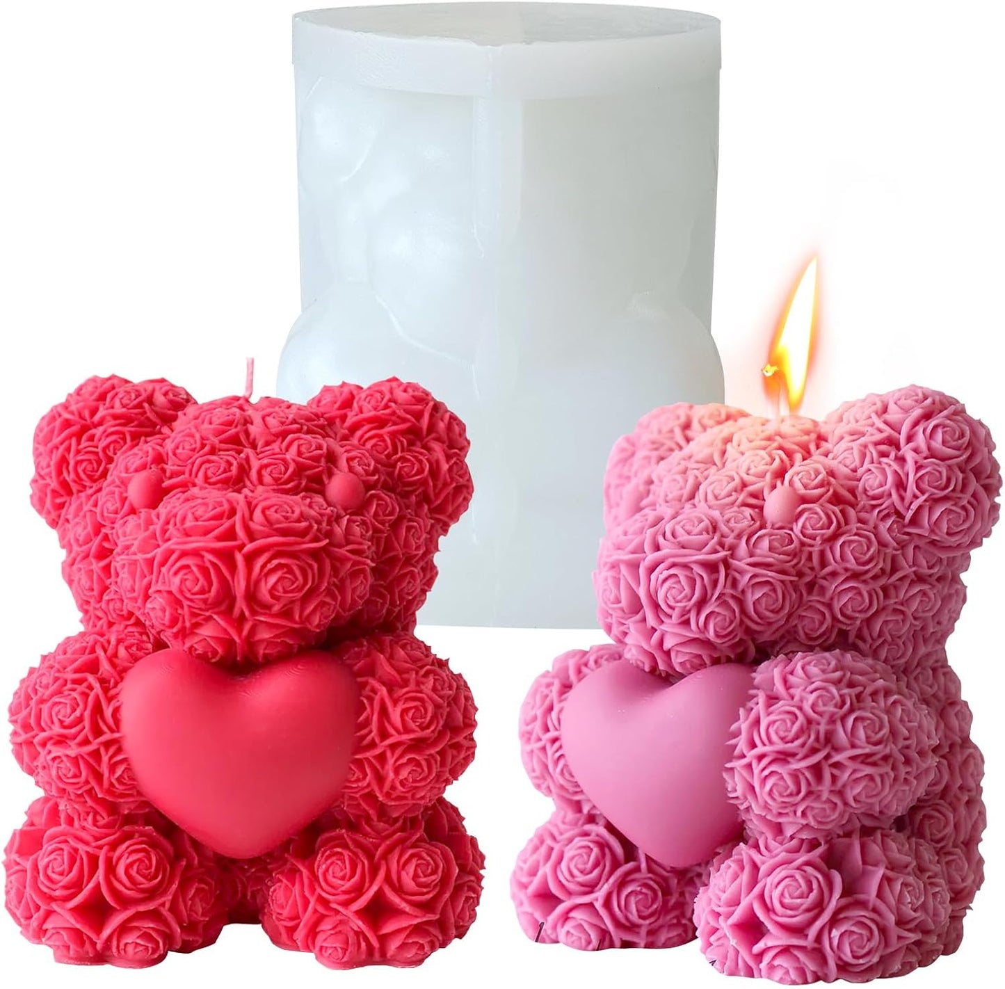 Rose Bear Candle Mold,Teddy Bear Silicone Molds for Candle Making,Epoxy Resin Bears Molds for DIY Handmade Soaps, DIY Candle, Mother's Day Gifts, Birthday Gifts, Home Decor Crafts (Mini)