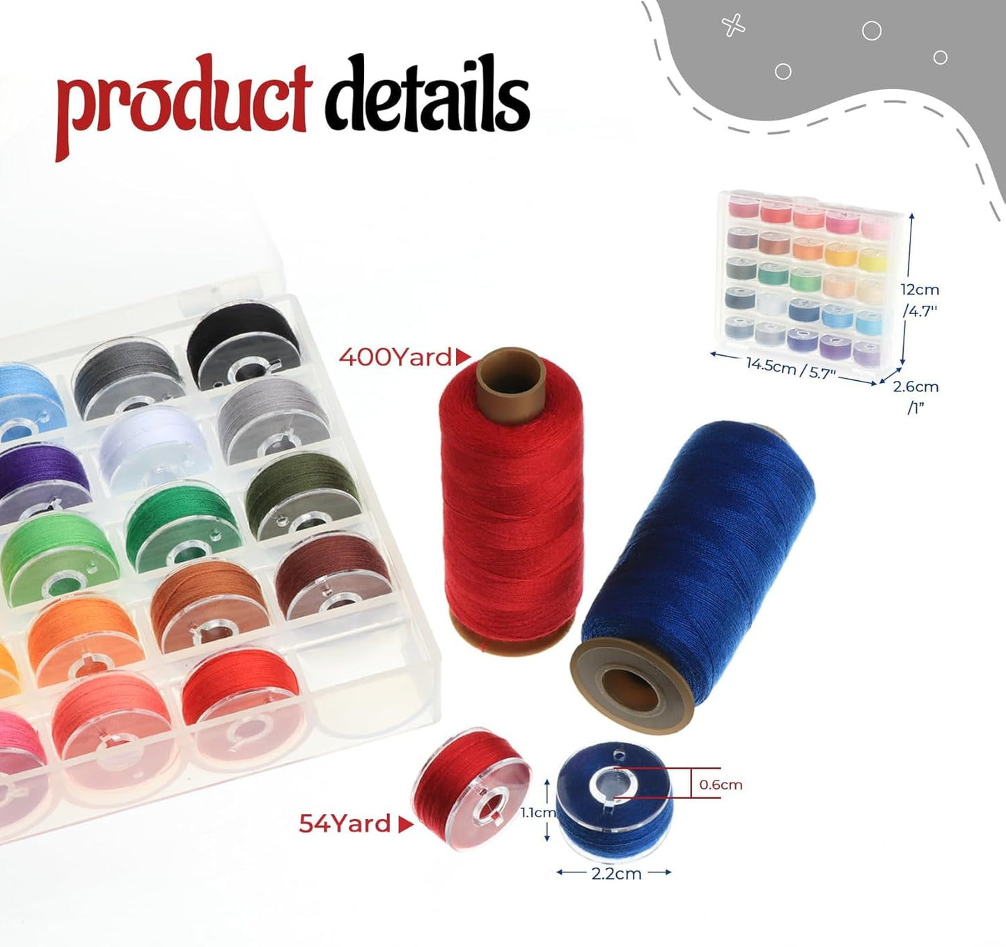 ilauke 50Pcs Thread for Sewing, 400 Yards Sewing Thread kit, Prewound Bobbins Hand & Machine, Sewing Machine Thread Assortment for Brother Singer Janome Juki Serger Machine, 25 Colors