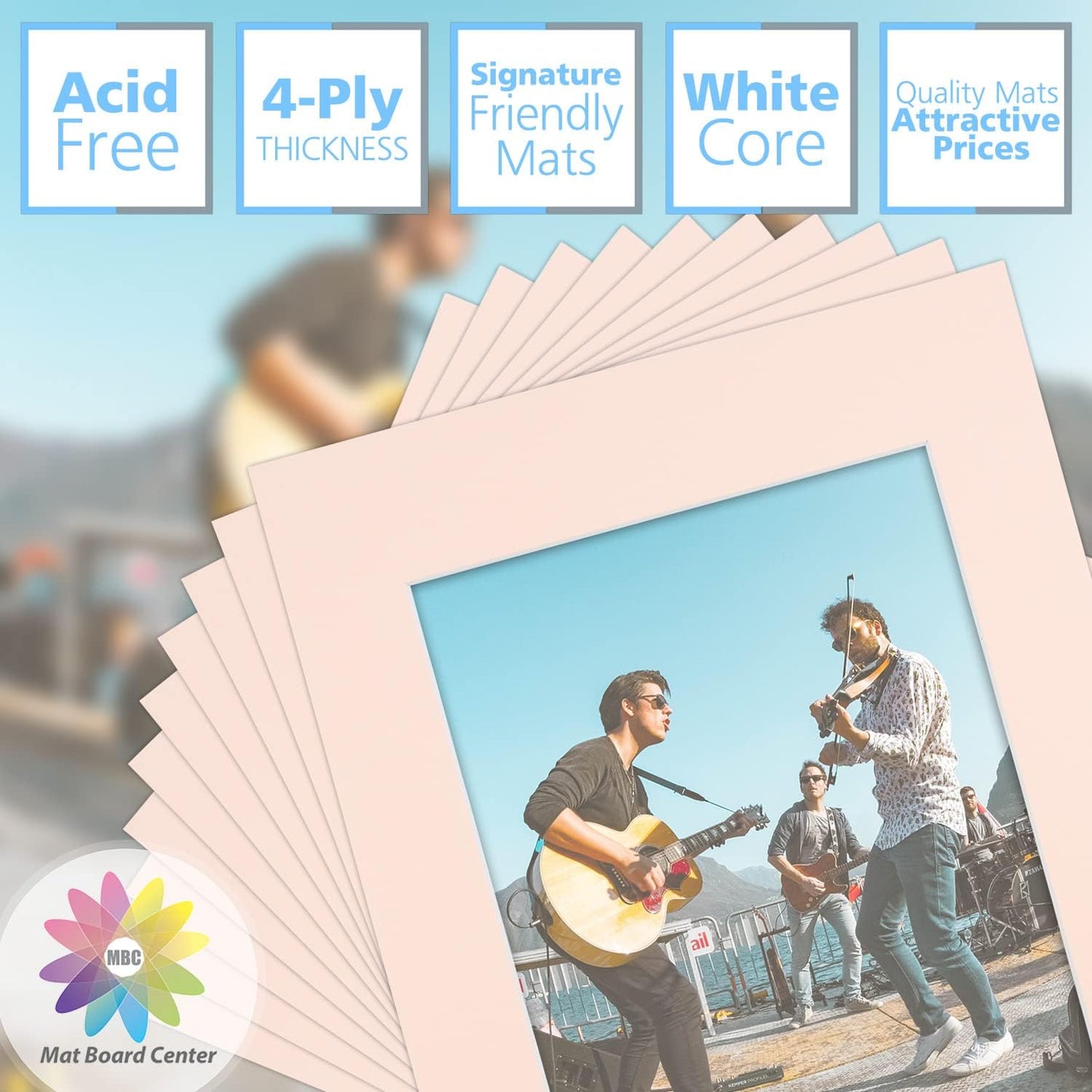 Mat Board Center, Pack of 10, 11x14 for 8x10 Pink Color Mats - Bevel Cut, Acid Free, 4-ply Thickness, White Core - for Pictures, Photos, Framing