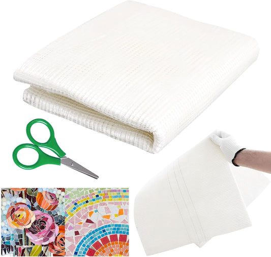 39" X 157" Mosaic Mesh for Back Mounted Tile with Scissors, Fiberglass Mosaic Mesh Backing Boast for Tile Installation Supplies Tools (Non Sticky)