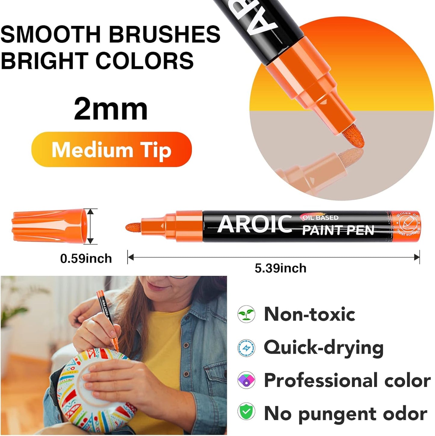 AROIC 48 Pack Oil-Based Paint Markers Medium Tip - Low Odor Rock Painting Pens for Wood, Metal, Plastic, Glass, Canvas, Ceramic Surfaces | 2025 Artist Professional Kit