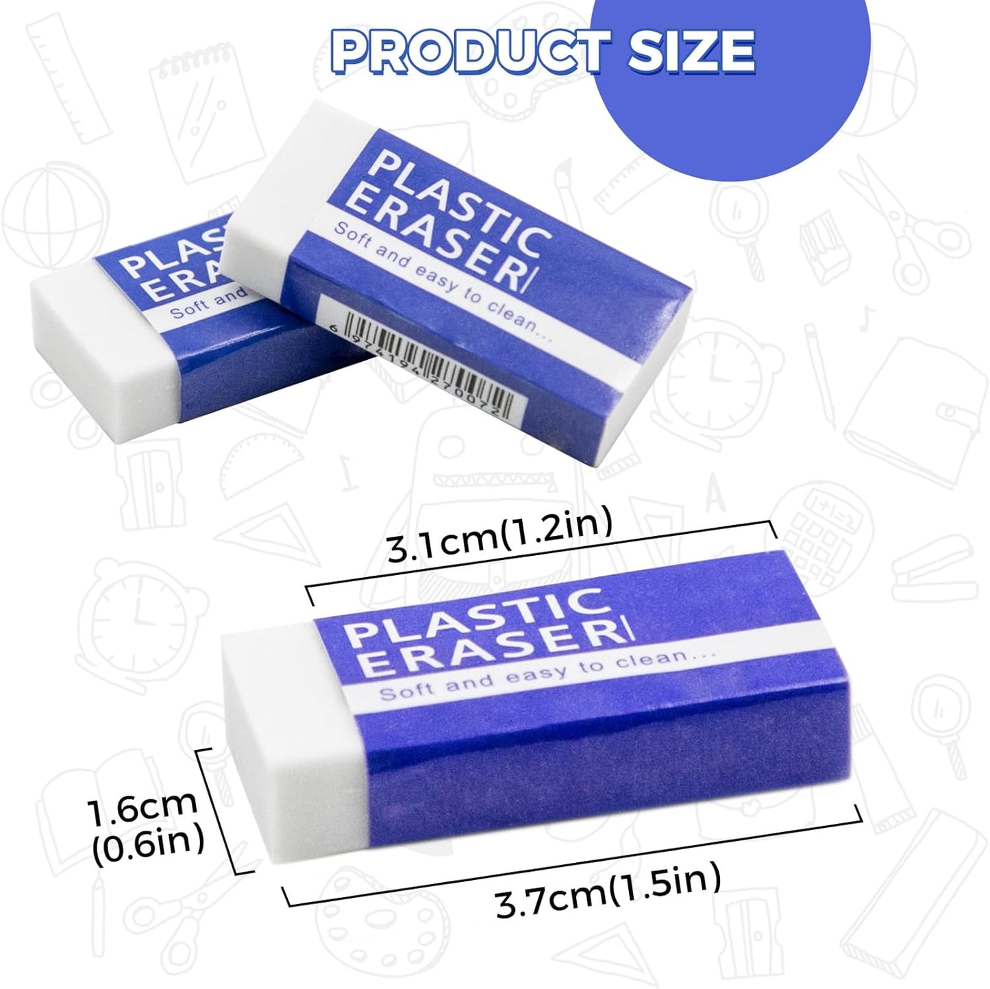 72 Pack White Eraser for Pencil, Bulk Art Erasers for Drawing Sketching, Pencil Erasers Rubber for Kids Prize, School Classroom Students, Office Supplies