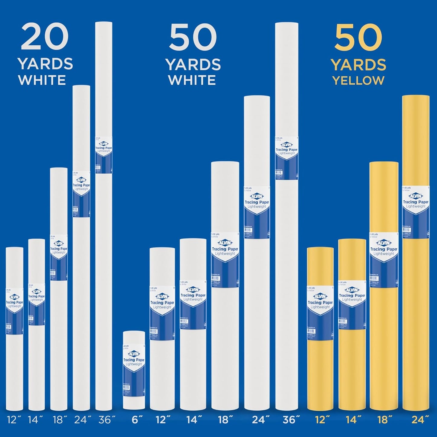 ALVIN 55W-J Lightweight Tracing Paper Roll, White, Suitable with Ink, Charcoal, Felt Tip Pen, for Sketching or Detailing - 24 Inches, 50 Yards, 1-inch Core