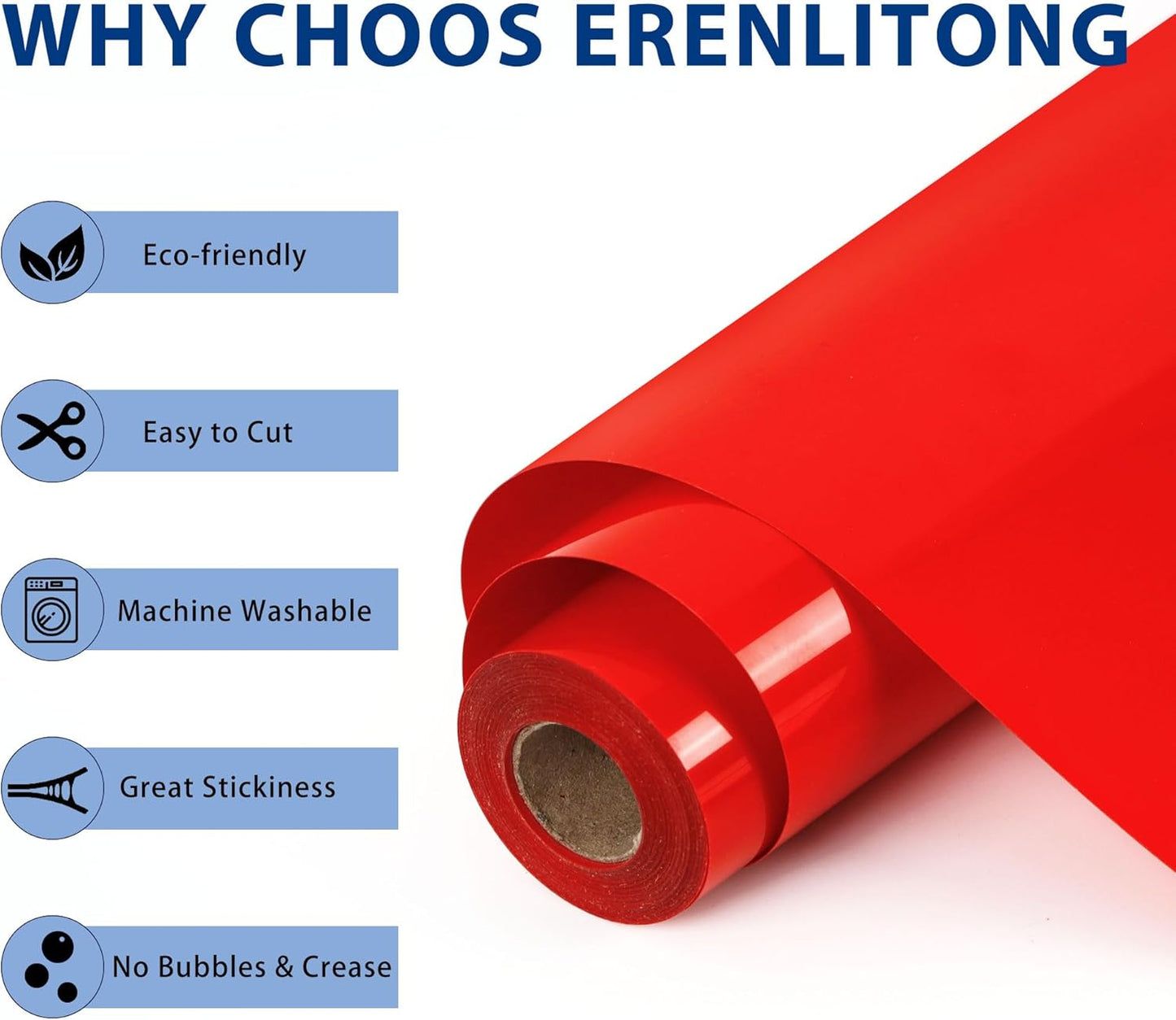 RENLITONG Red Iron on Vinyl 12Inch by 50ft Roll HTV Heat Transfer Vinyl for T-Shirt HTV Rolls for All Cutter Machine - Easy to Cut & Weed for Heat Transfer Design