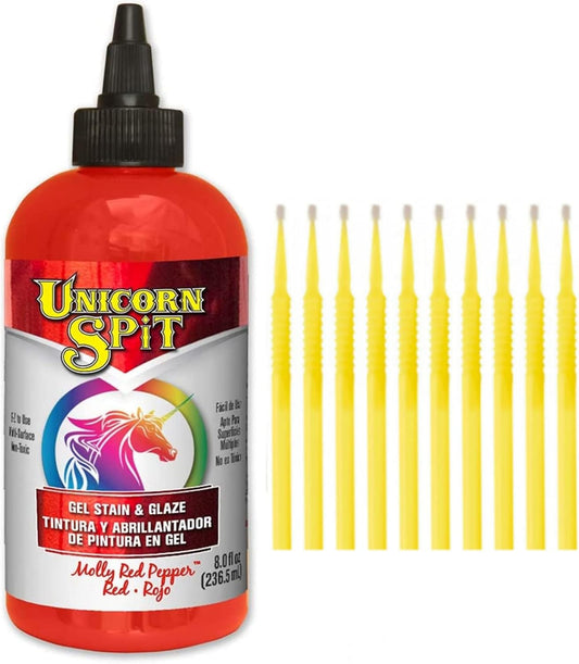 Unicorn SPiT Gel Stain and Glaze in One - Molly Red Pepper 8 oz. Bottle Detail Sticks