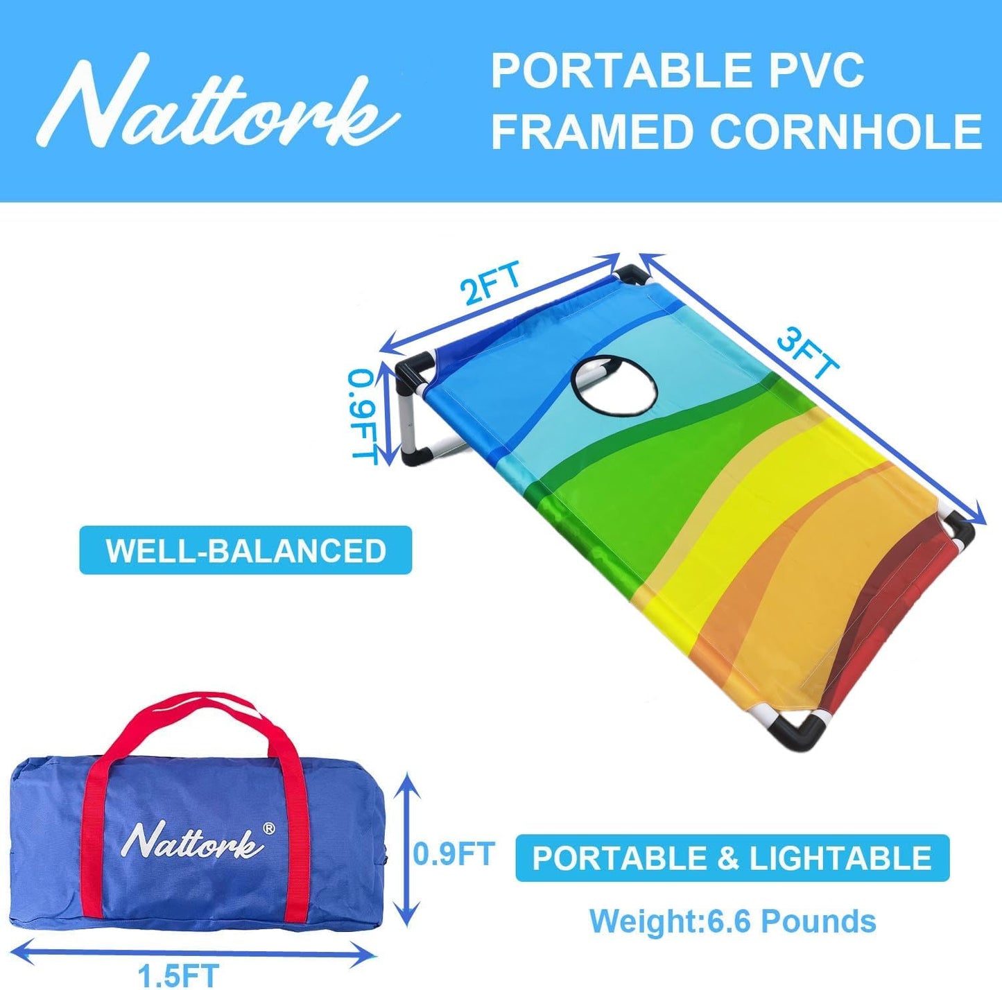 Portable Cornhole Set with 2 Collapsible Cornhole Boards, 8 Cornhole Bean Bags and Carrying Case for Yard Toss Game, Indoor Outdoor Camping Games for Adults Family (3 x 2-feet)