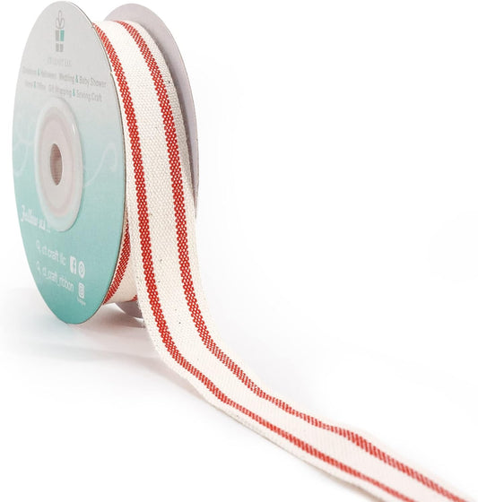 CT CRAFT LLC Ivory Cotton Red Stripes Ribbon 5/8" x 10 Yards for Home Décor Gift Present Wrapping DIY Crafts Birthday Wedding Bouquet Christmas