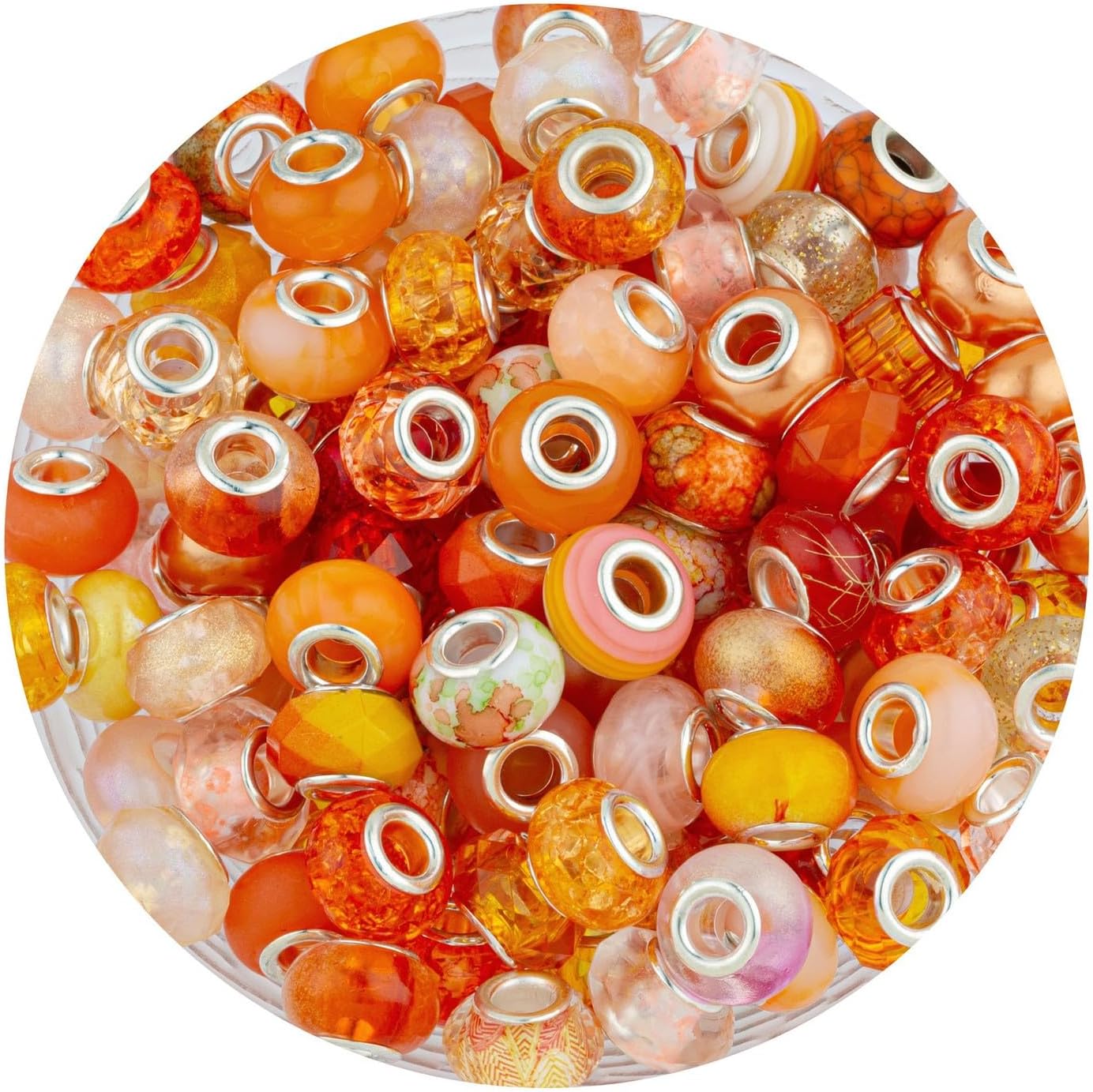 LAIDANLA Orange Mix Large Hole Beads, 100pcs 14mm x 5mm Round Resin, Plastic, Acrylic Loose Beads for Jewelry Making, DIY Gifts