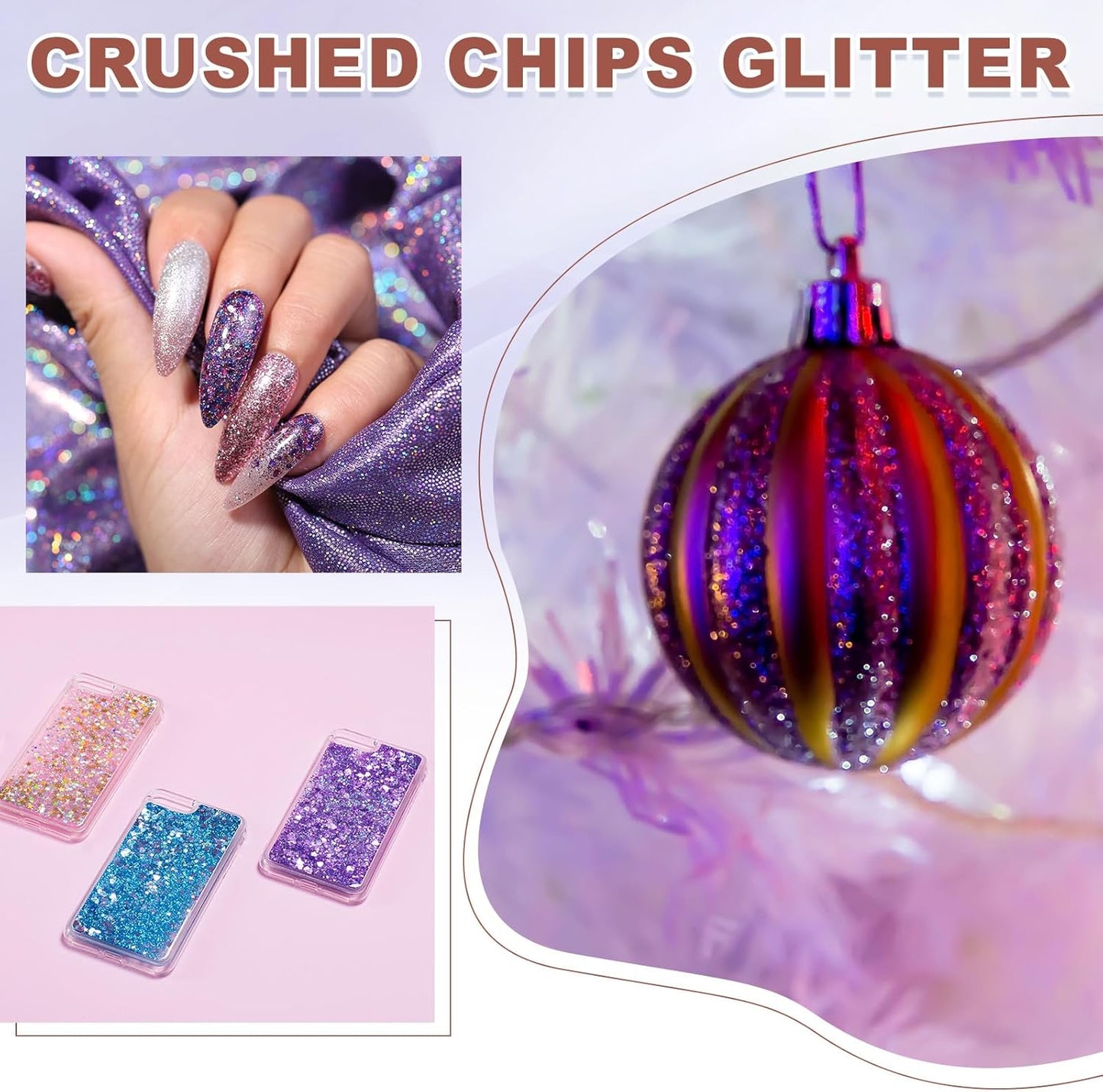 uxcell 6 Colors Crushed Glass Chips, 1-3mm Irregular Glitter Metallic Glass Broken Glasses Pieces with Laser Bag for Craft DIY Vase Epoxy Halloween Decoration 33g, Pink Color Series