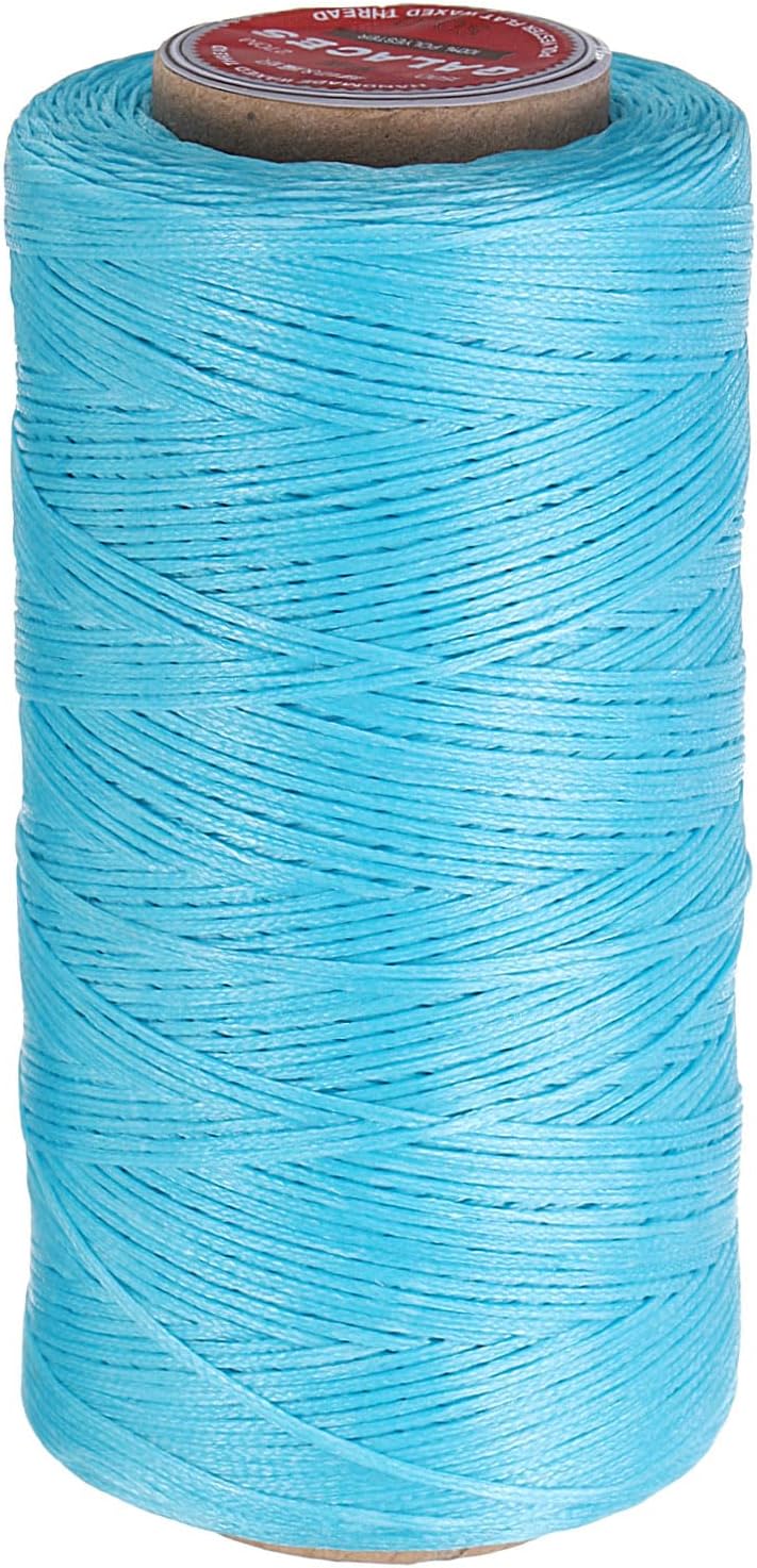 uxcell Flat Leather Sewing Waxed Thread, 270m / 295 Yards Polyester Wax String, 150D Wax Stitching Cord for Leather Crafts, Bookbinding, Bracelets Braided, Lake Blue