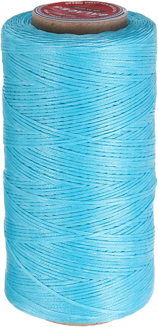 uxcell Flat Leather Sewing Waxed Thread, 270m / 295 Yards Polyester Wax String, 150D Wax Stitching Cord for Leather Crafts, Bookbinding, Bracelets Braided, Lake Blue