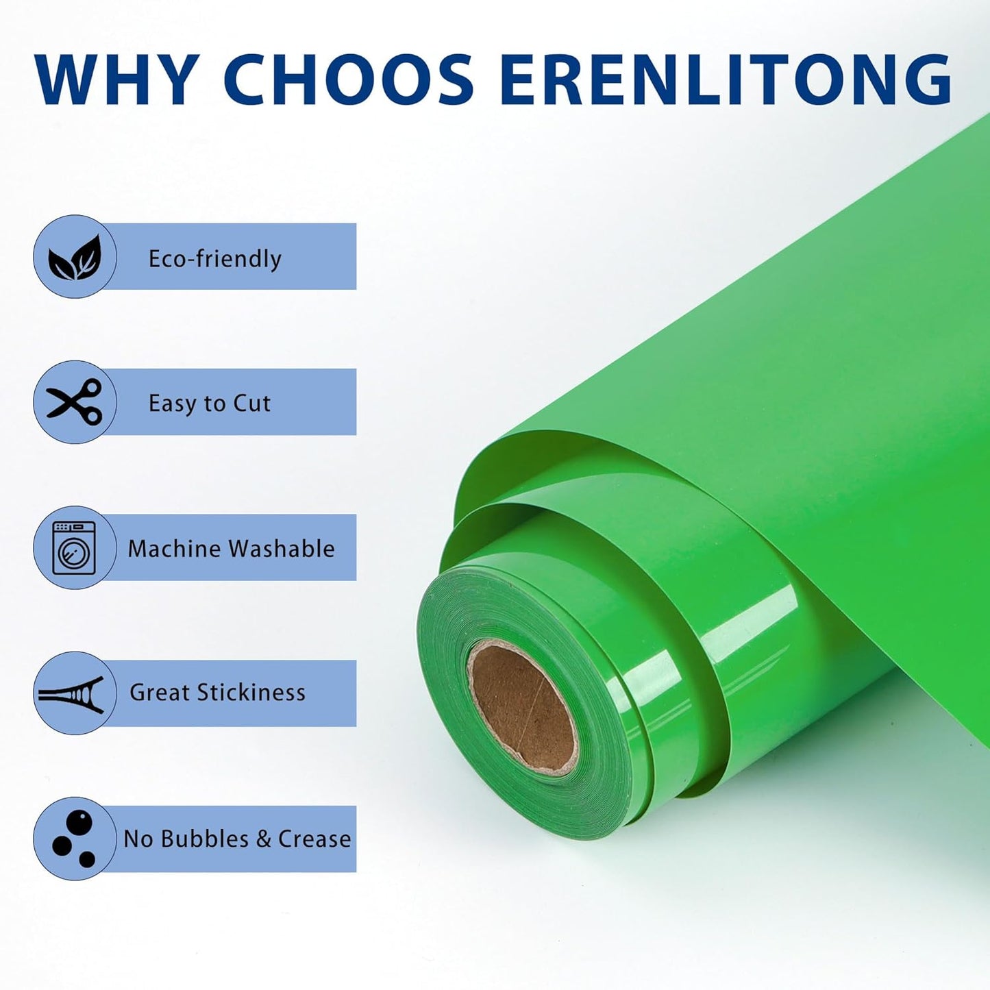 RENLITONG Green Iron on Vinyl 12Inch by 20ft Roll HTV Heat Transfer Vinyl for T-Shirt HTV Rolls for All Cutter Machine - Easy to Cut & Weed for Heat Transfer Design