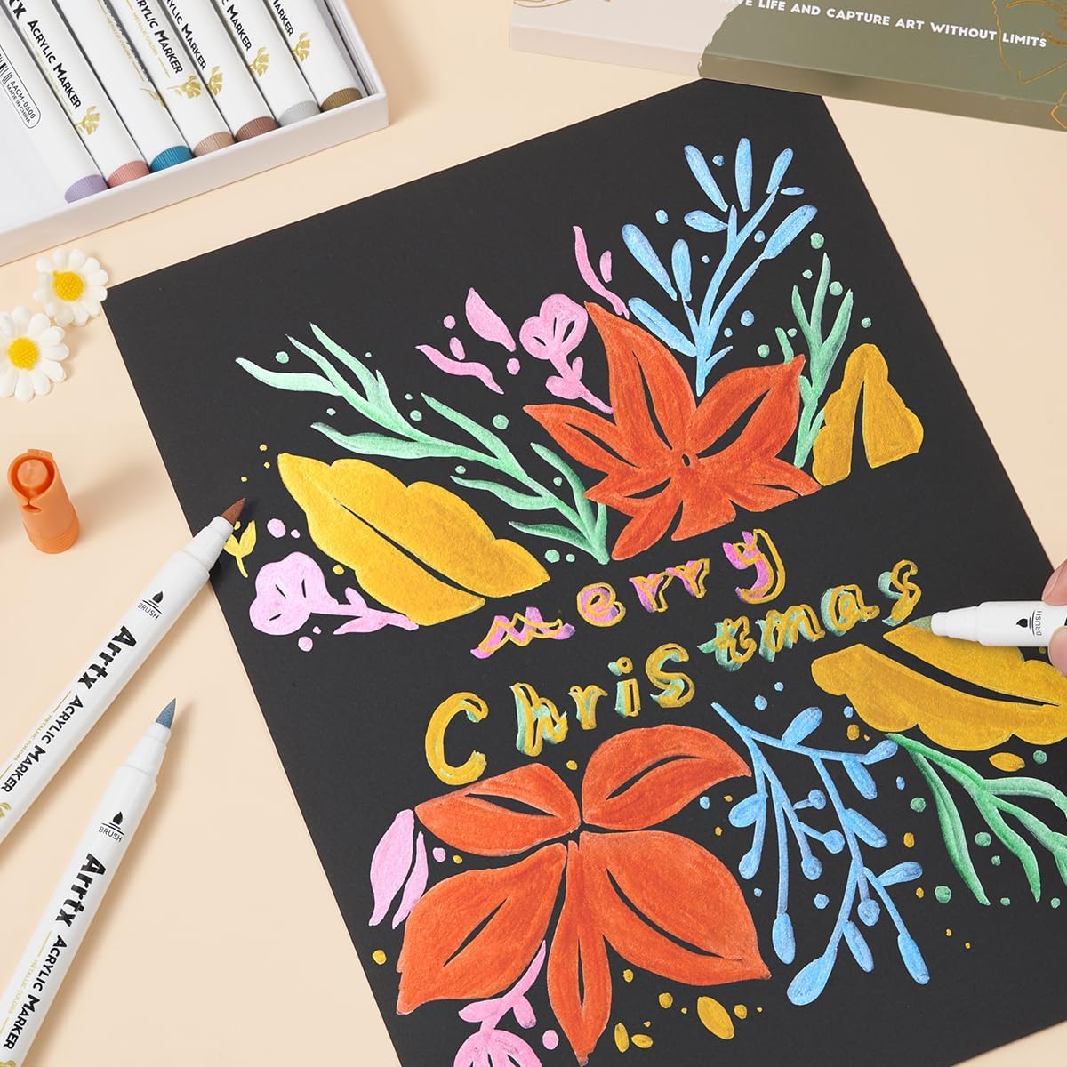 Arrtx 12 Colors Metallic Acrylic Paint Pens for Rock Painting, Extra Fine Tip Metallic Brush Marker for Rock Painting, Ceramic, Glass, Canvas, Mug, Wood, Easter Egg, Waterproof Paint DIY Crafts Making