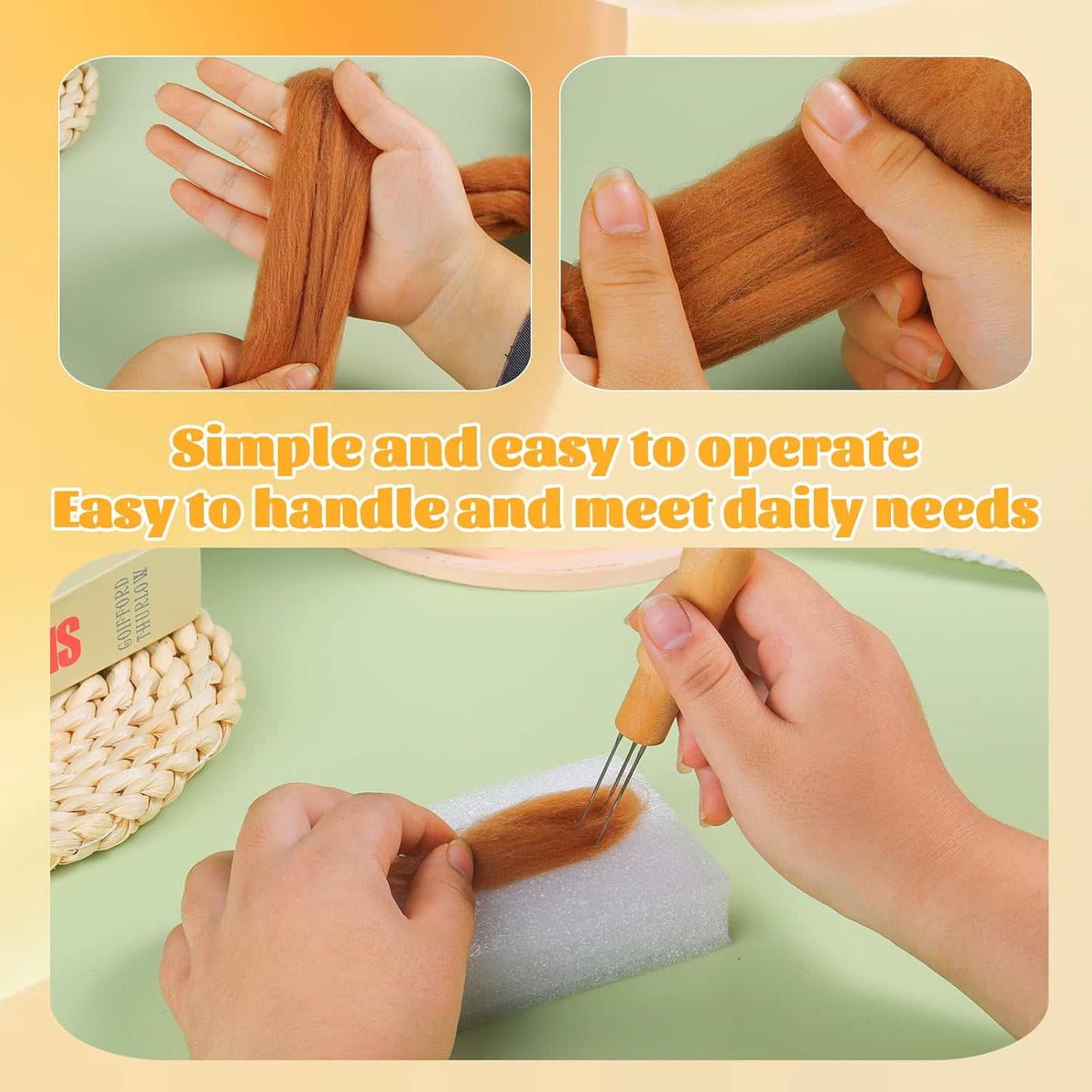 3.53oz Wool Roving Yarn, Wool Felting Supplies, Pure Wools, Chunky Yarn, Spinning Wool Roving for Needle Felting Wet Felting DIY Hand Spinning (Light Brown)