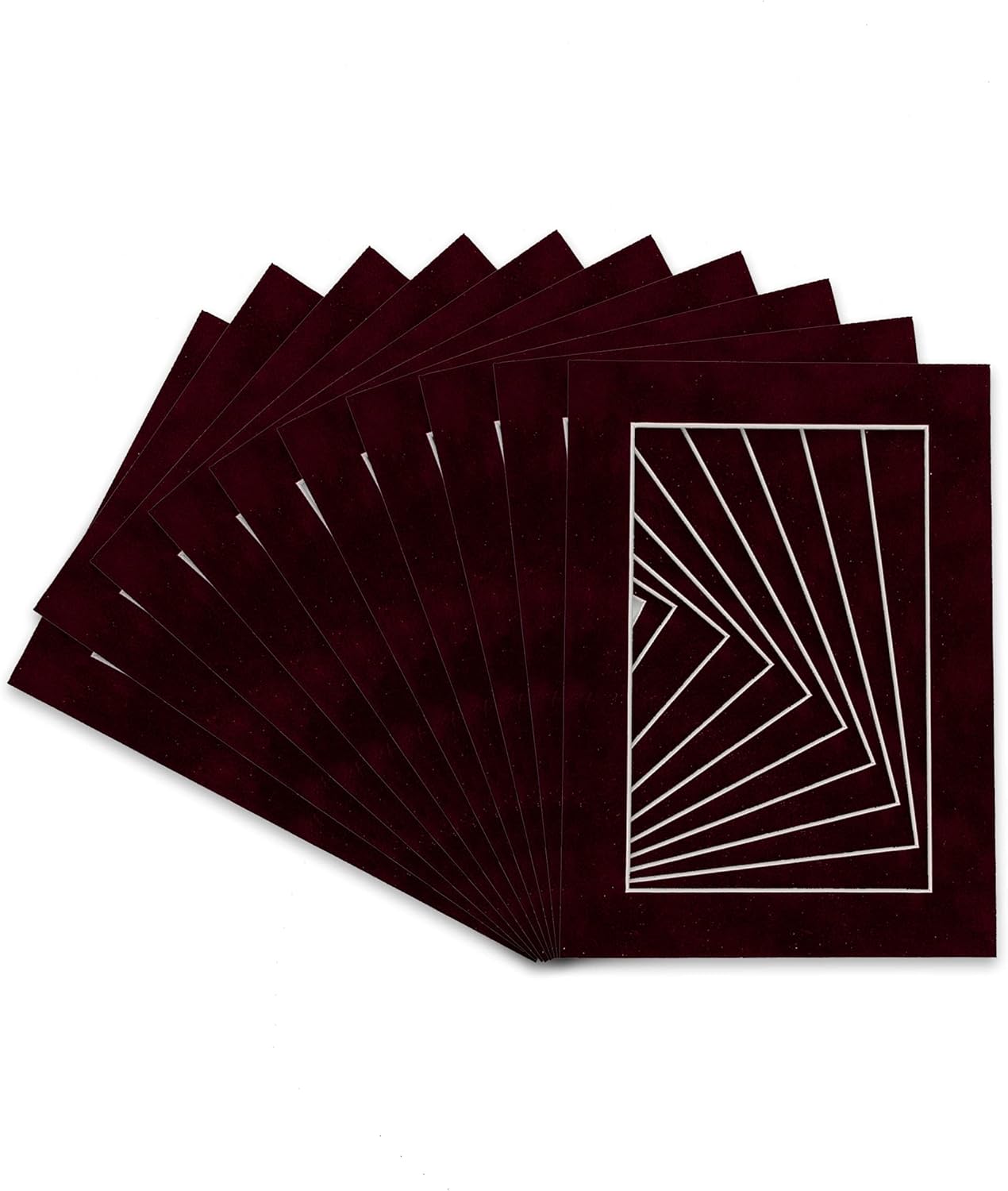 Pack of 25 Acid Free 8x10 Mats Bevel Cut for 5x8 Photos - Dark Red Suede Precut Matboards For Pictures, Photos, Framing - 4-ply Thickness