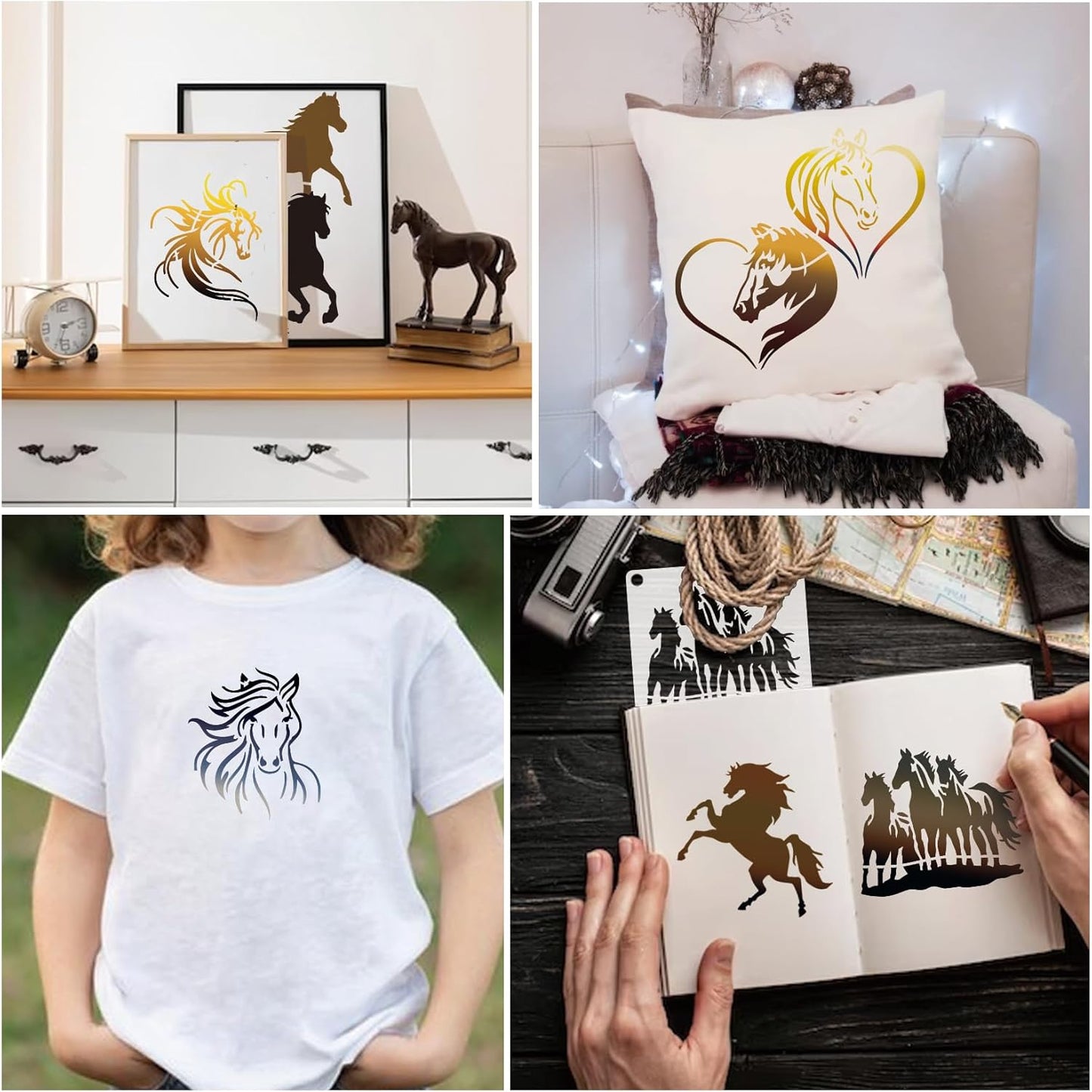 Small Stencils for Painting on Wood Reusable, 3 Inch Reusable Stencil for Craft Ornament Paint Template Stencils for Wall Card Rock Wood Signs Coasters Canvas Home Decor (Horse)