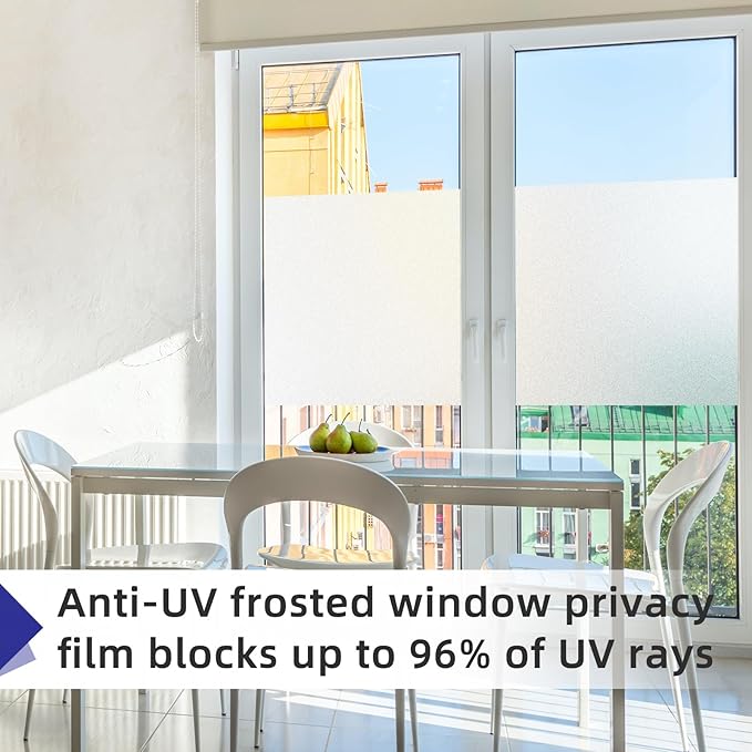 Frosted Window Privacy Film Non-Adhesive Static Cling Bathroom Decorative Stickers Heat Control UV Blocking Opaque Glass Window Coverings Film for Home Front Door Office 17.5 Inch X 7.8 Feet