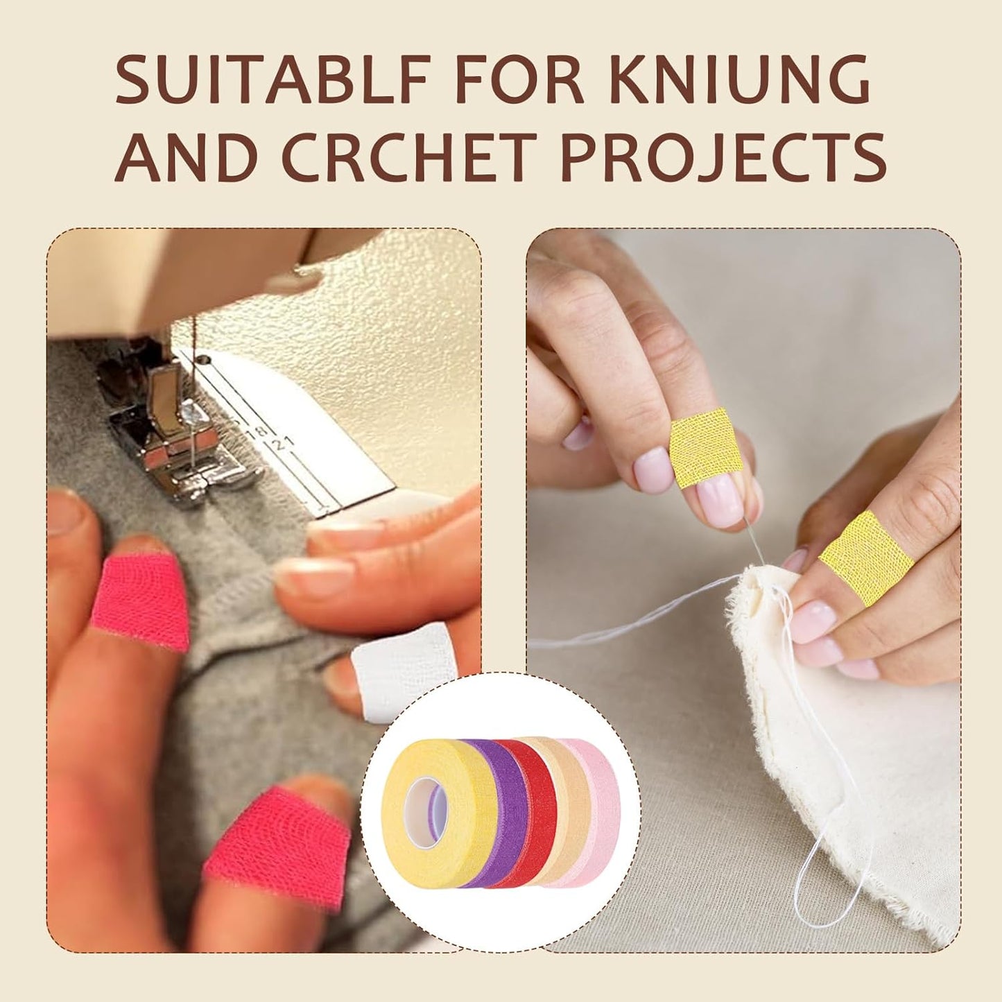 5 PCS Thimble Tape for Hand Sewing, Adjustable Sewing Thimble Finger Protector Tape, Comes with 1 Small Pair of Scissors, Suitable for Tailors and Home DIY Enthusiasts - Multicolor