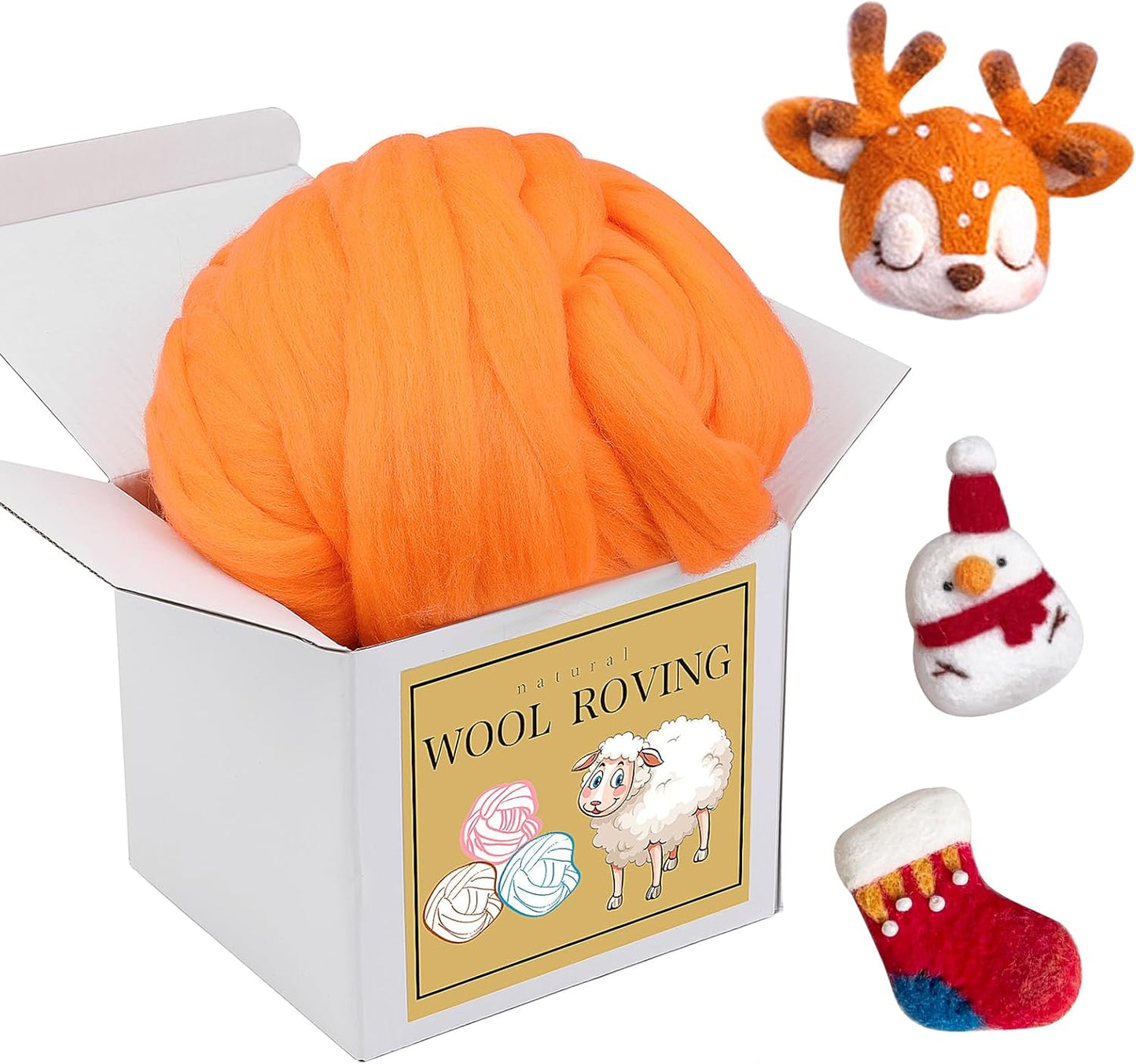 Wool Roving Bulk - 8.82oz Super Wool Chunky Yarn, Wool Roving Top for Needle Felting, Soft Felting Wool Supplies for Hand Spinning, Blending, Weaving and DIY Craft (Dark Orange)