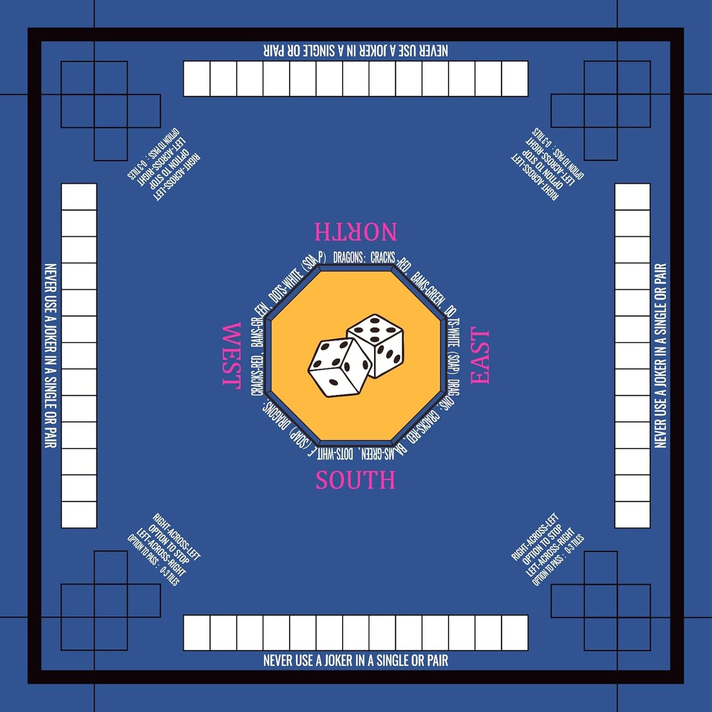 Mahjong Mat for Table 33''x33'', Non-Slip Mahjong Cloth Cover with Game Rules, Mahjong Tablecloth for Poker, Board Games Table Mat, Card Games, Tile Games, Dominoes (Blue)