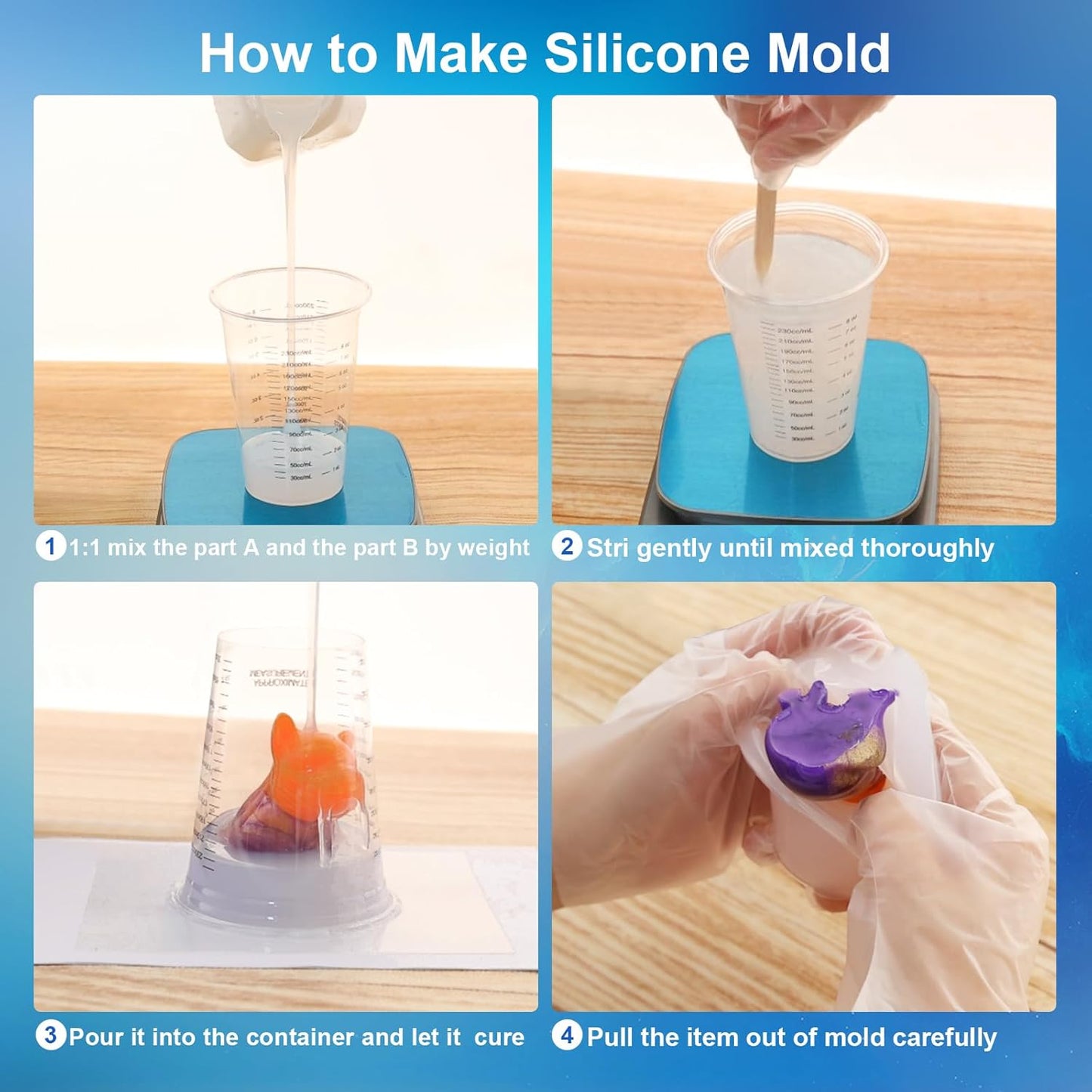Silicone Mold Making Kit, 32oz 10A Elastic Liquid Silicone for Casting Resin molds and Candle & Soap Mold,Fast Cure Translucent Platinum Silicone Rubber