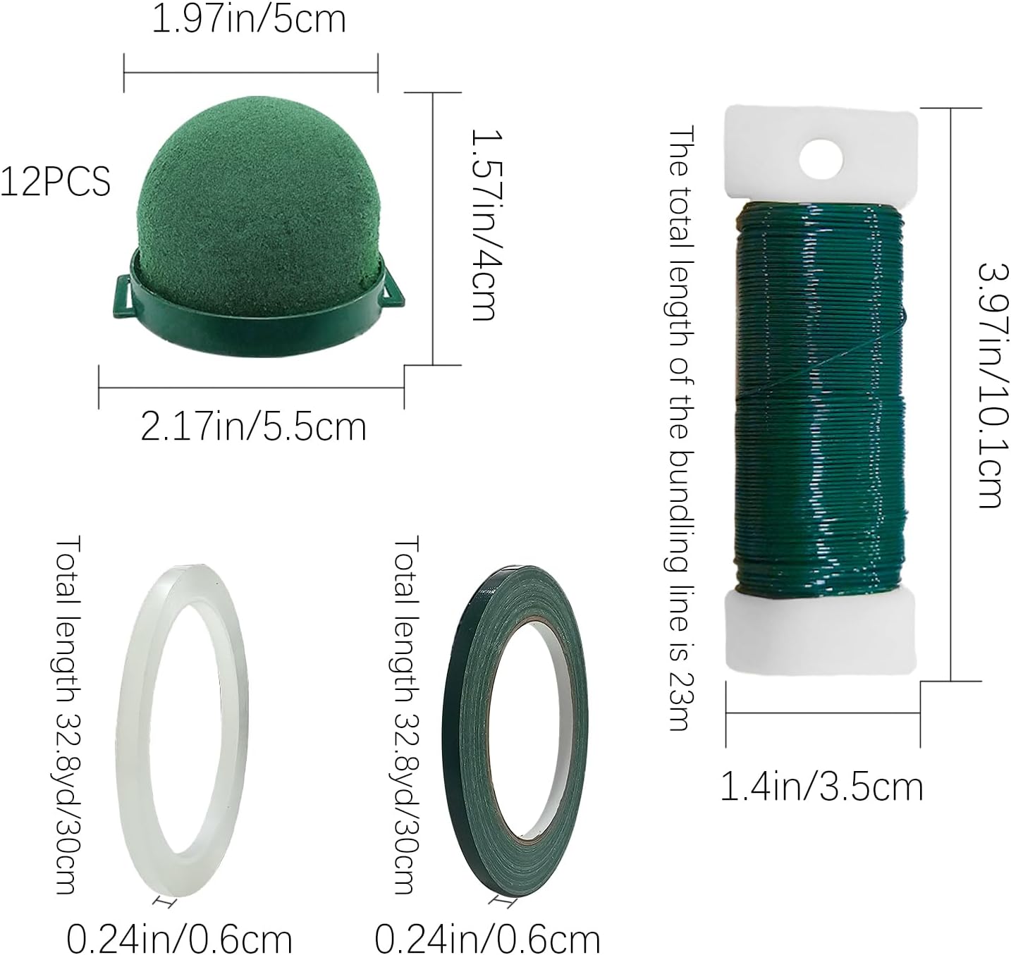 12 Pack Floral Foam Holder Mini Round Hemisphere Floral Foam Blocks with Wire and Tape for Table Wedding Party Wine Flower Bottle Decor