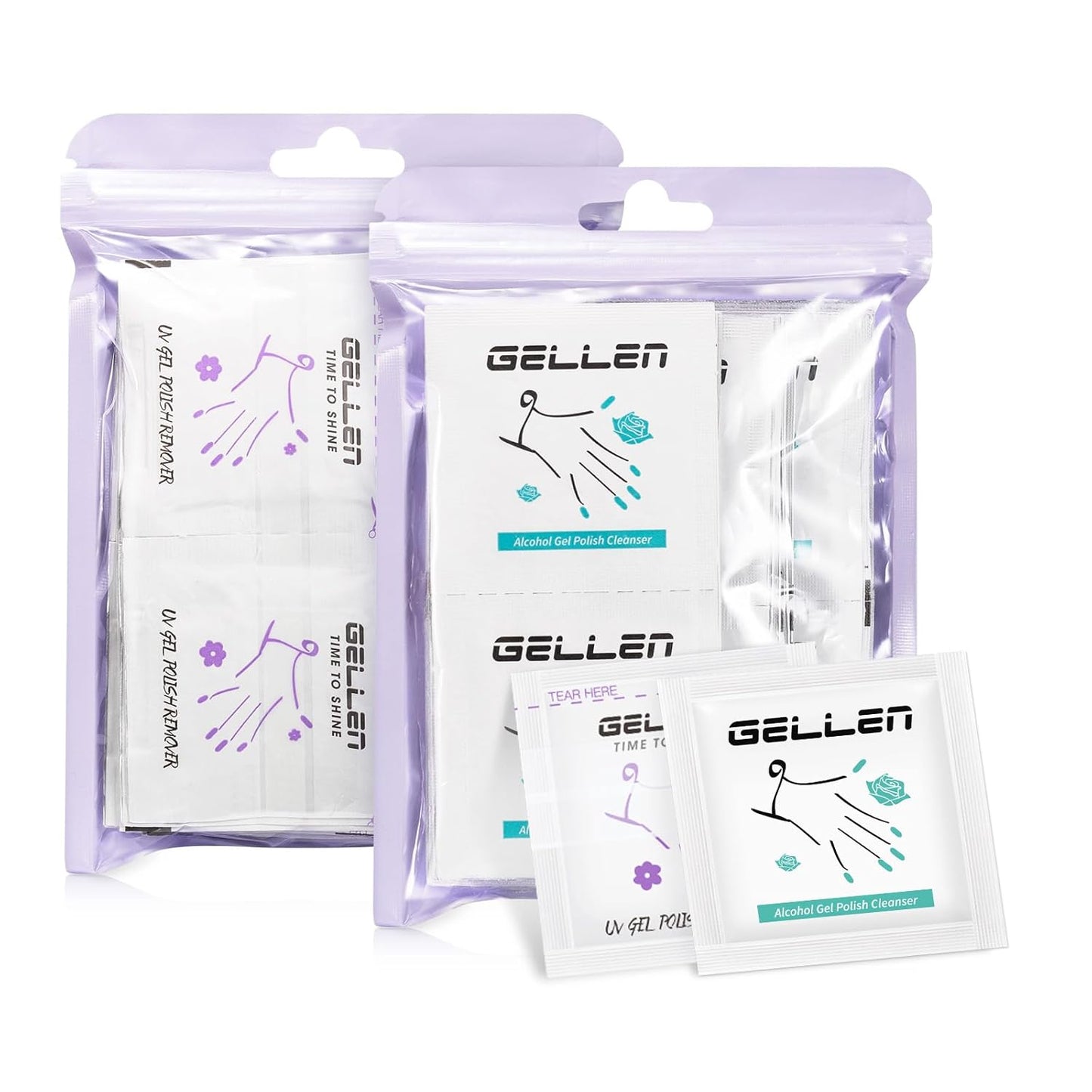 Gellen 100 Pack Gel Polish Remover and Nail Cleanser Pads, Acetone Nail Polish Remover Pads, Alcohol Wipes for Nails, Quick & Easy Removal, Individually Wrapped Travel Set for Perfect Nail Art