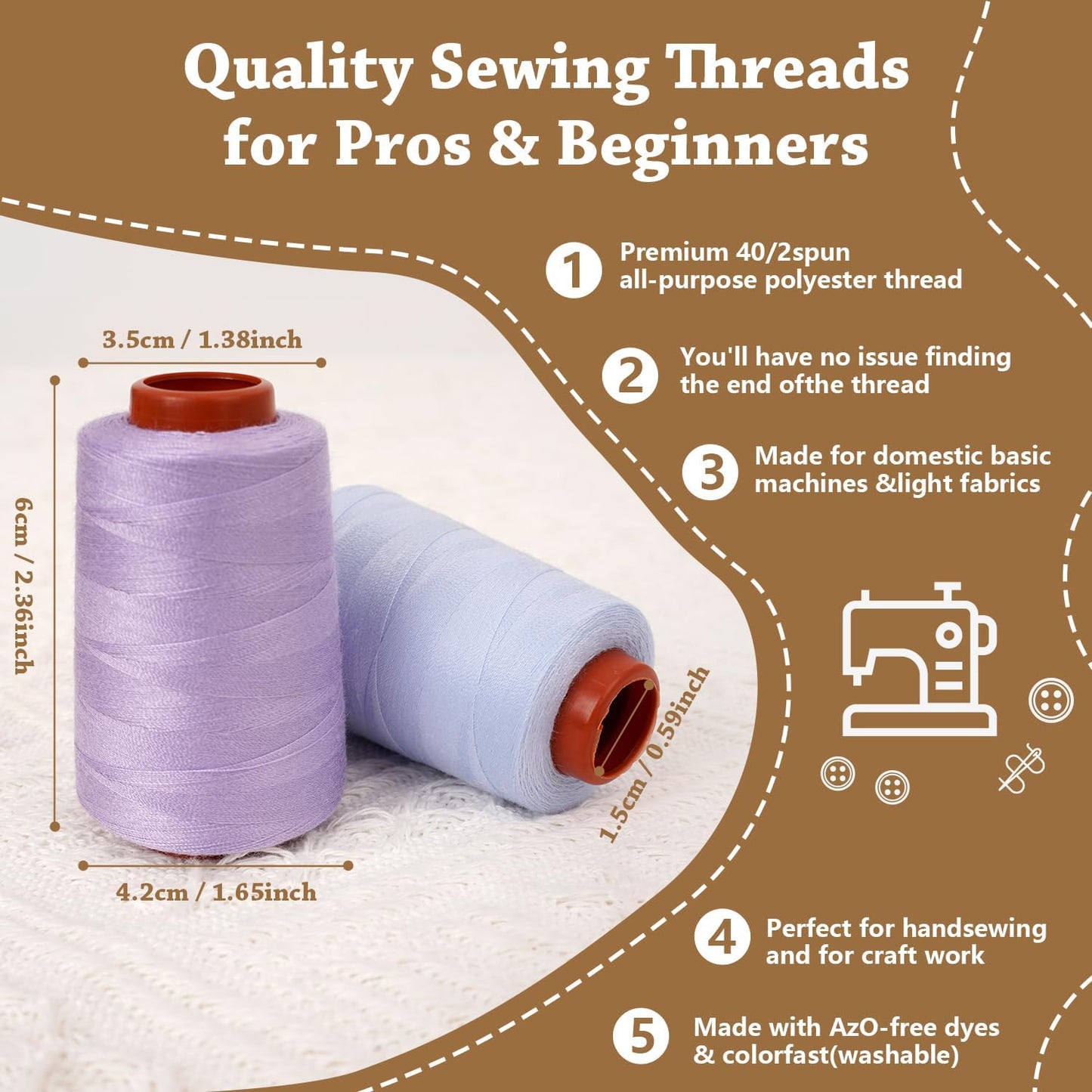 42 Colors Sewing Thread Kit All Purpose Polyester Thread Assorted Colors for Sewing Machine and Hand Stitching Use - 800 Yards per Spool