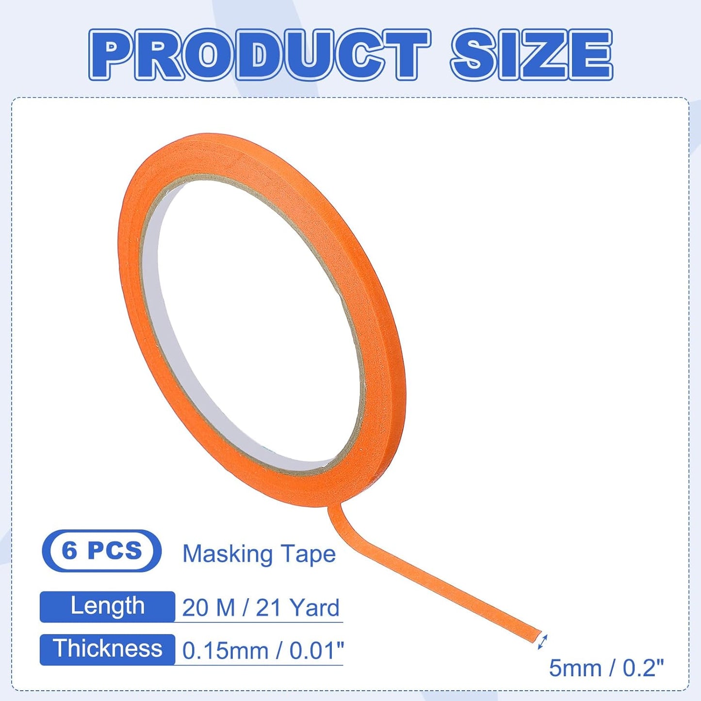 MECCANIXITY Masking Tape 0.2 Inch x 21 Yard Painter's Tape Orange Paint Tapes for DIY Crafts Arts Drawing Decoration Labeling Car Painting Artist Teachers, Pack of 6