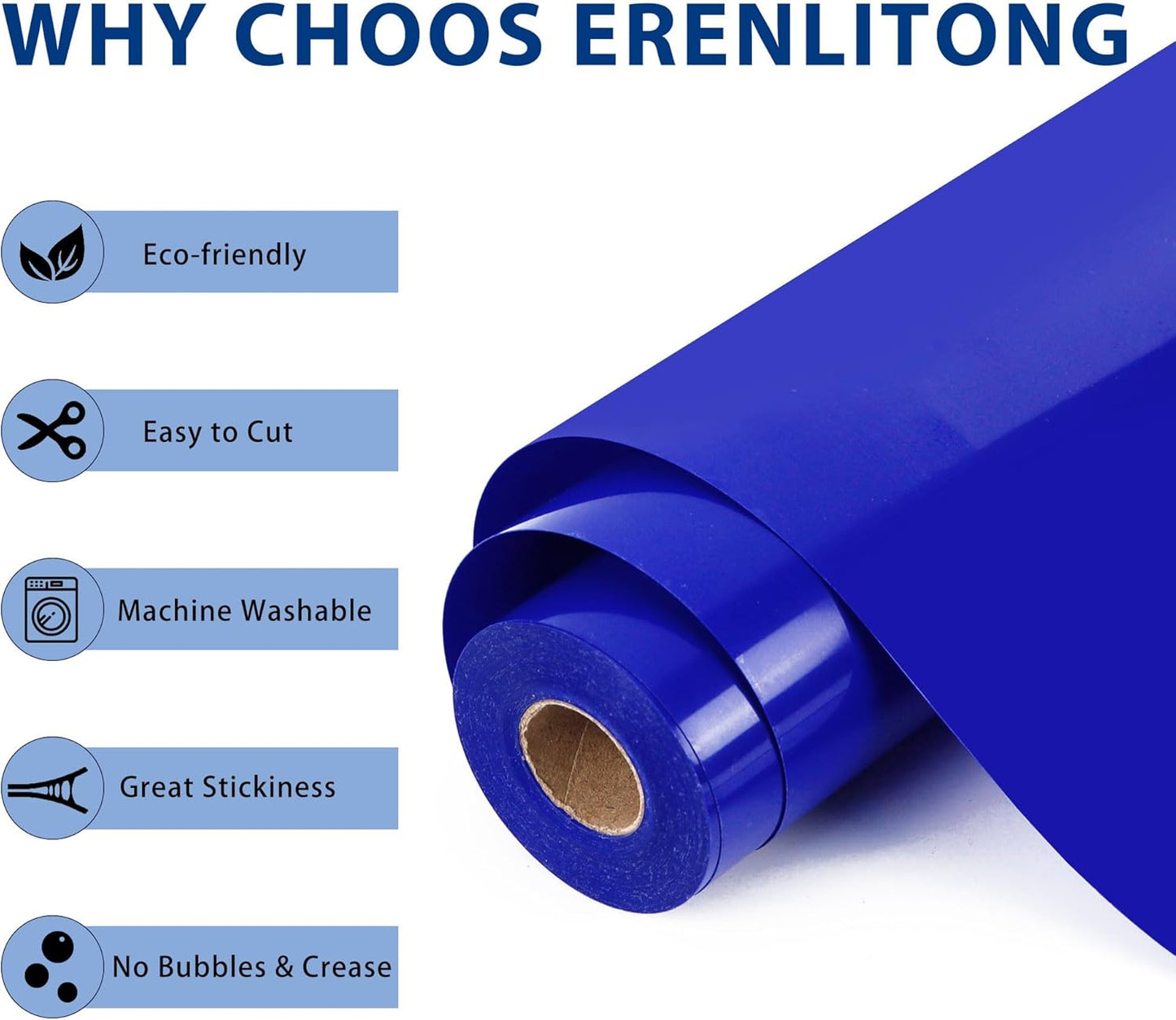 RENLITONG Blue Iron on Vinyl 12Inch by 50ft Roll HTV Heat Transfer Vinyl for T-Shirt HTV Rolls for All Cutter Machine - Easy to Cut & Weed for Heat Transfer Design