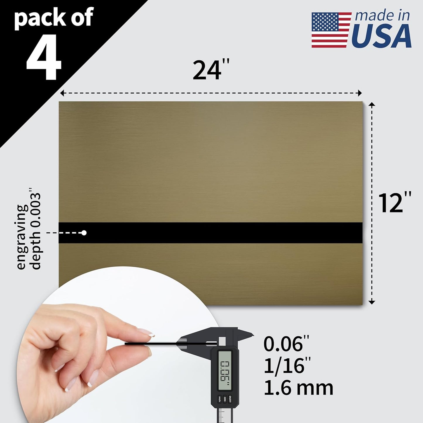 Trotec | Metallic Looking Acrylic Sheet | 12"x24"x1/16, 4 Pcs | Brushed Deep Bronze/Black | Metallic Finish - Scratch Resistant for Laser Engraving & Cutting,Printing,Glowforge,Name Plate | USA Made