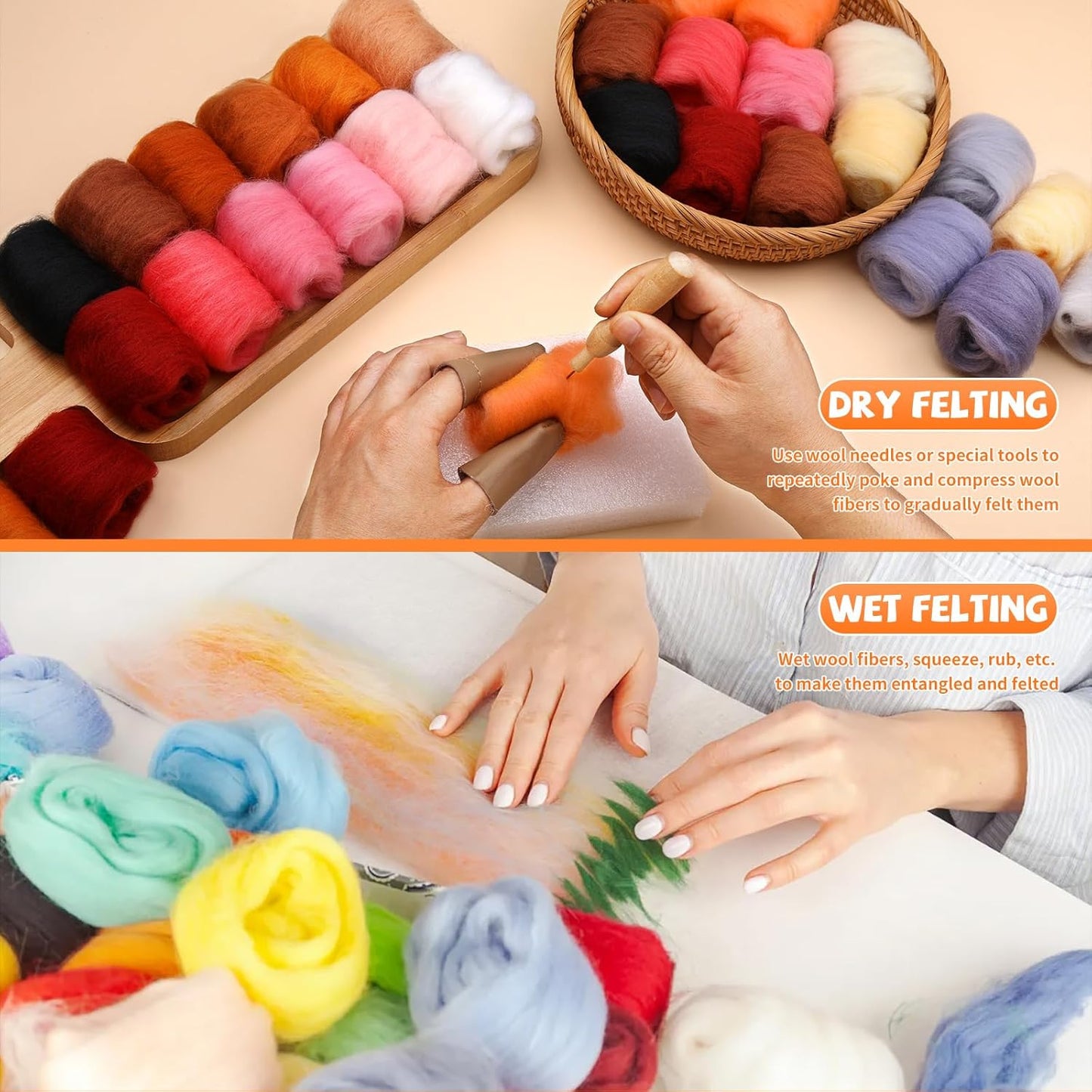 Mayboos 72 Pcs 7.6 oz Needle Felting Wool, 24 Colors Wool Roving Yarn, Fiber Wool Roving for DIY Hand Spinning Needle Felting Wool Craft 3g/Pack