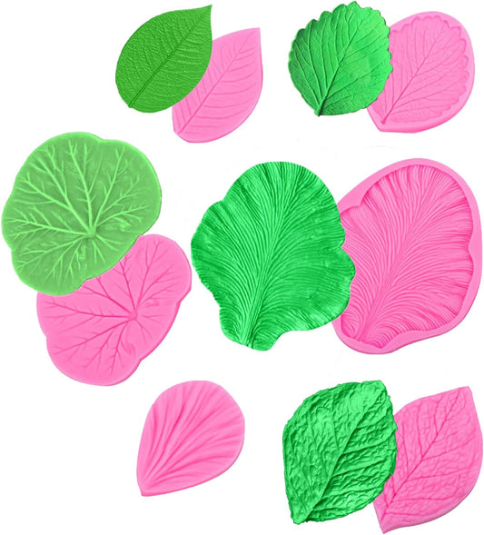 Flower Silicone Veiner Mold Set, Fondant Flower Veining Mold Tulip Orchid Molds Sugar Gum Paste Molds Cake Decoration Tool for Tulips Hibiscus Rose Leaf