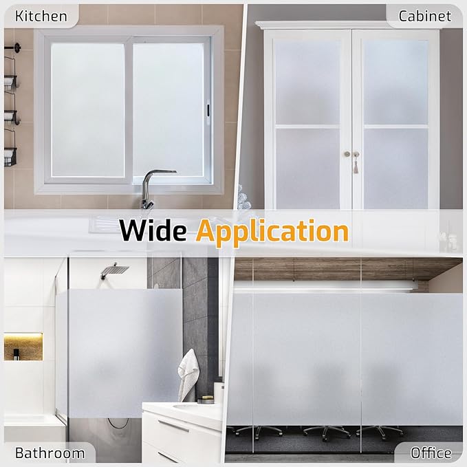 LUTE Window Privacy Film, Frosted Glass Window Film for Bathroom, Static Cling Removable Heat Control Glass Coverings, Non Adhesive Opaque Door Sticker for Home Office (Pure, 35.4" x 78.7")