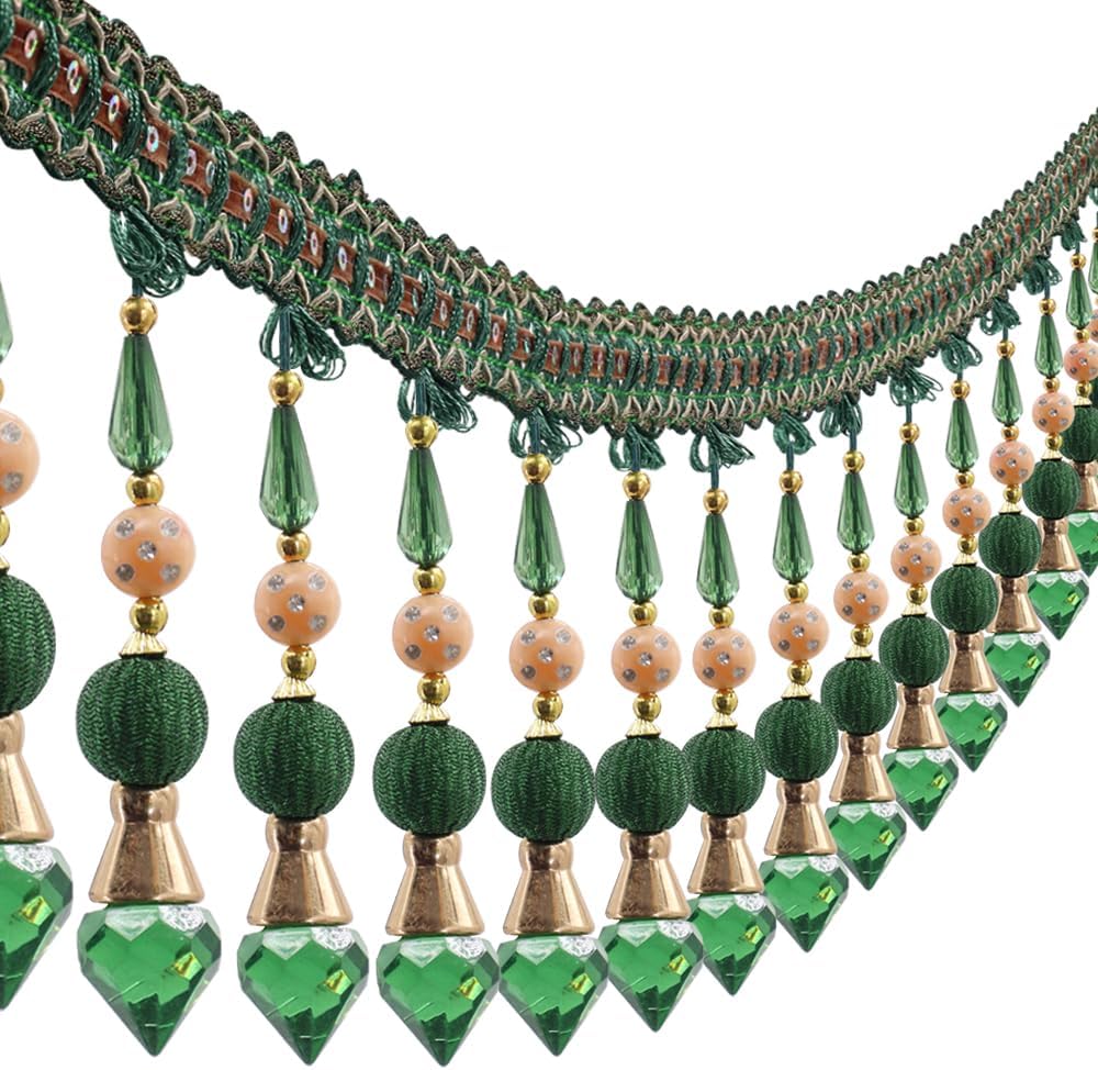 3yards Beading Fringe Trimming Long Beads Tassel Curtain Trim Ribbon Trim for Cover Edge Decorative (green)