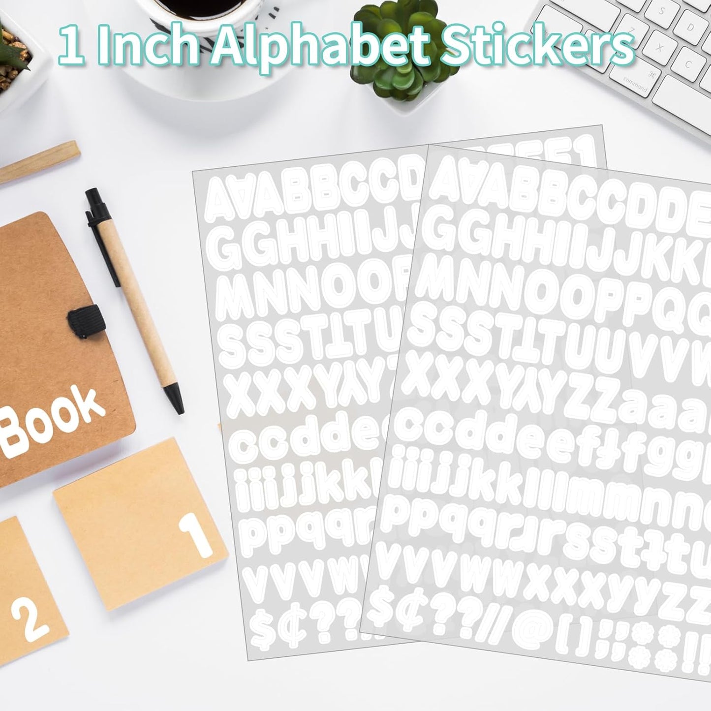 Alphabet Stickers - 1''Inch 12 Sheets White Self Adhesive Vinyl Letter Stickers for Mailbox Numbers, Bulletin Boards, Classroom & Home Decor