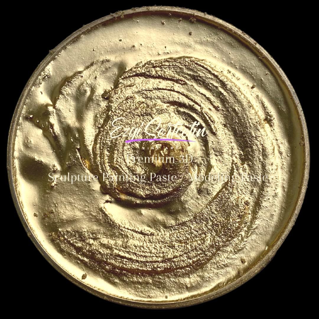 3D Sculpture Painting Paste|Texture Paste|Decorative Plaster|Ready to Use|Unique Colors|Ideal for Artwork|Stencil|Flowers|Texture|Art Relief|New Formula| 6 oz (Metallic Gold)