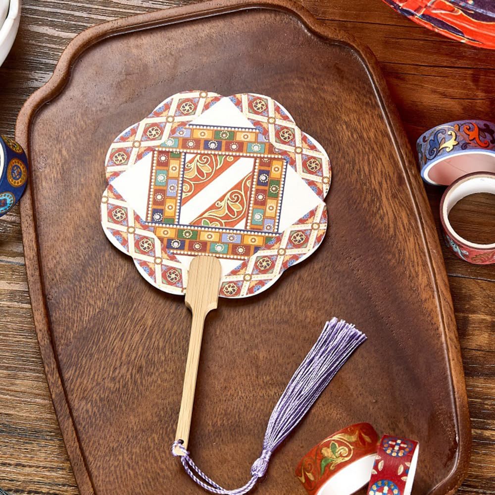 Washi Tape Set 10 Rolls, Chinoiserie Gold Foil Decorative Paper Sticker for Planner Scrapbook Journal DIY Arts Craft (Ancient Red)