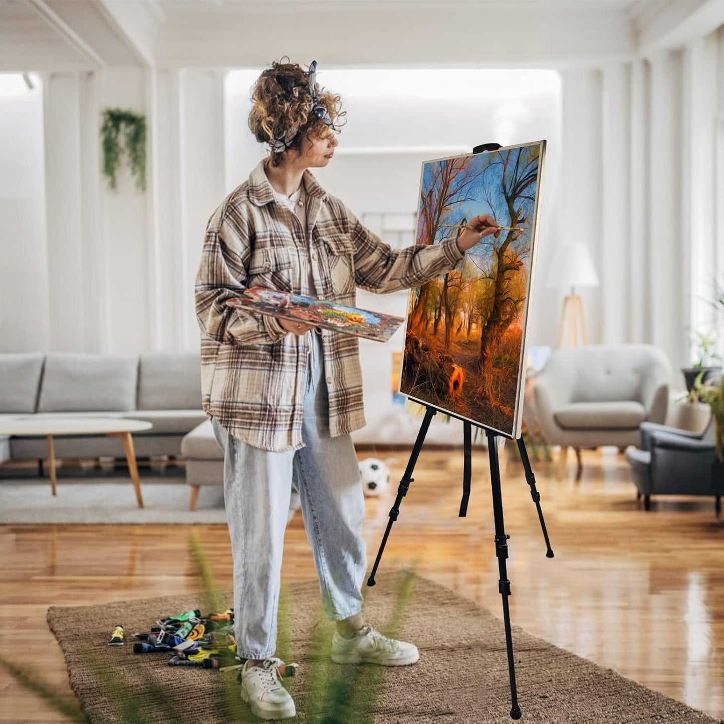 Art Easel Stand for Displaying - 66 Inch Height Adjustable Aluminum Metal Easels for Wedding Sign Display and Drawing & Outdoor and Portable for Adults - Sturdy and Painting,2-Pack.