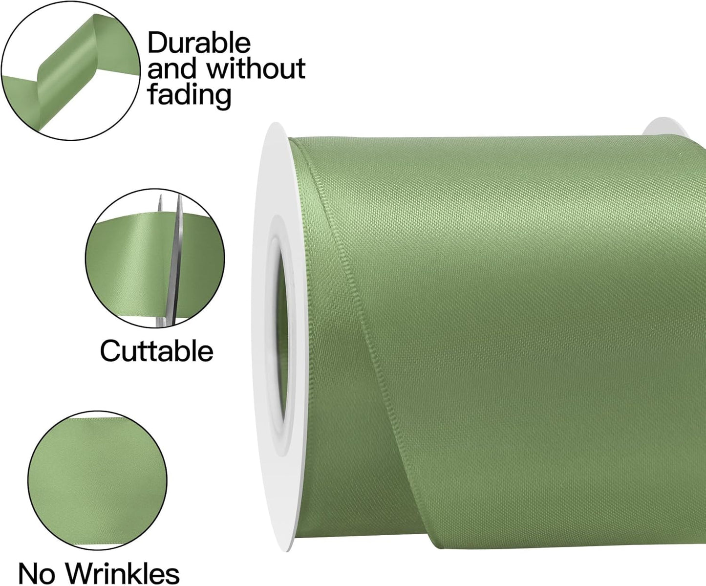 Sping Moss Satin Ribbon 3 Inch X 15 Yards Solid Color Double Faced Ribbons Perfect for Crafts Wedding Decor Bow Making Arts Sewing and More
