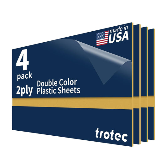 Trotec TroLase | 12"x24"x1/16", 4 Pcs | Navy Blue/Gold | 2 Ply | Modified Acrylic | Laser Engraving Double Color Plastic Sheet | Engraving Blanks for Laser, Saw, Guillotine | Made in USA