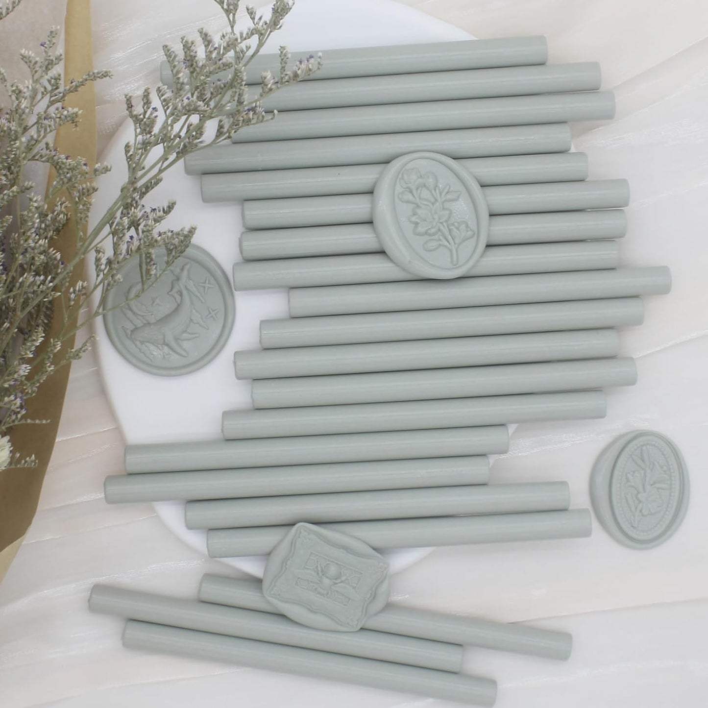 Sage Green Wax Seal Sticks 20pcs, Andotopee Glue Gun Wax Seal Sticks for Wax Seal Stamp, Premium Sealing Wax for Envelope Letter Seal Wedding Invation Craft Adhesive, Great Gift Ideas (Mini Size)