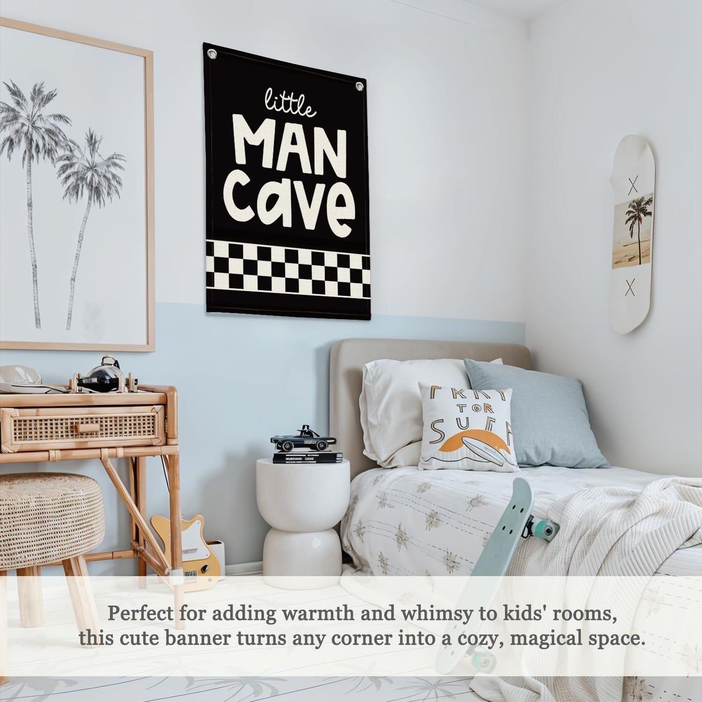 Boy Room Decor,Little Man Cave Sign for boys,Little Man Cave Linen Canvas Banner,Kids Room Wall Hanging Flag Banner, Adventure Nursery Sign for Baby and Kids, Playroom Wall Hanging Flag 18x25 Inch