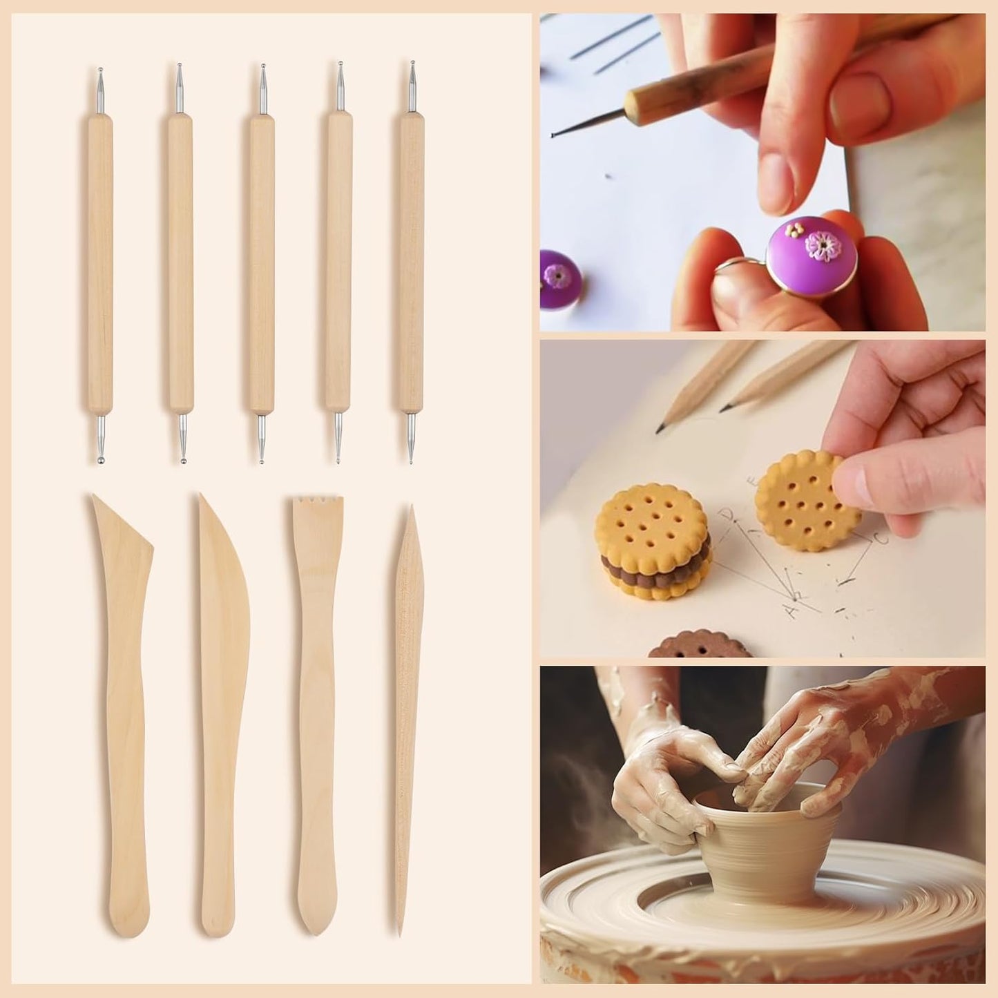 61PCS Clay Sculpting Tools Kit, Clay Pottery Carving Tool Kit with Wooden & Stainless Steel Clay Tools, Professional Clay Sculpting Tool for Adults, Sculpting Tools for Air Dry Clay, Polymer, Ceramic