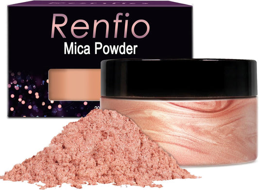 Renfio 100g Mica Powder Pigment, Metallic Natural Dye Mineral Pearl Shimmer Epoxy Resin Dye for Painting Soap Making Slime Bath Bombs 3.5 Oz - Rose Gold