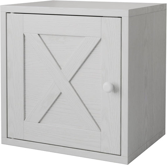 FUSUNBAO Magic DIY Cube Storage Organizer Stackable Cubes for Home Books Clothes Toy-Modular Cubby Storage System-Office Cubical-Bookcase Closet (Pure White-Washed, Door Cube)