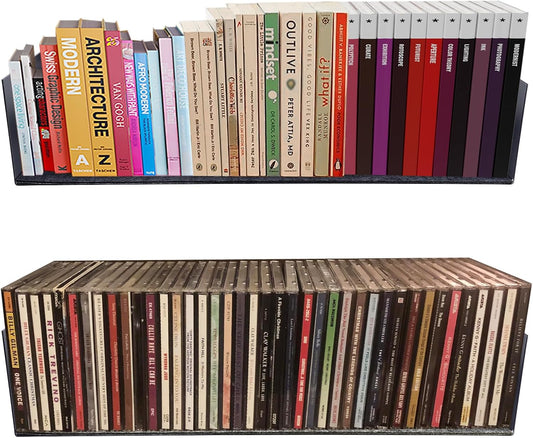 U Shape Floating Shelves Wall Mount Metal Bookshelf CD DVD Storage Display Shelves, Black Set of 2