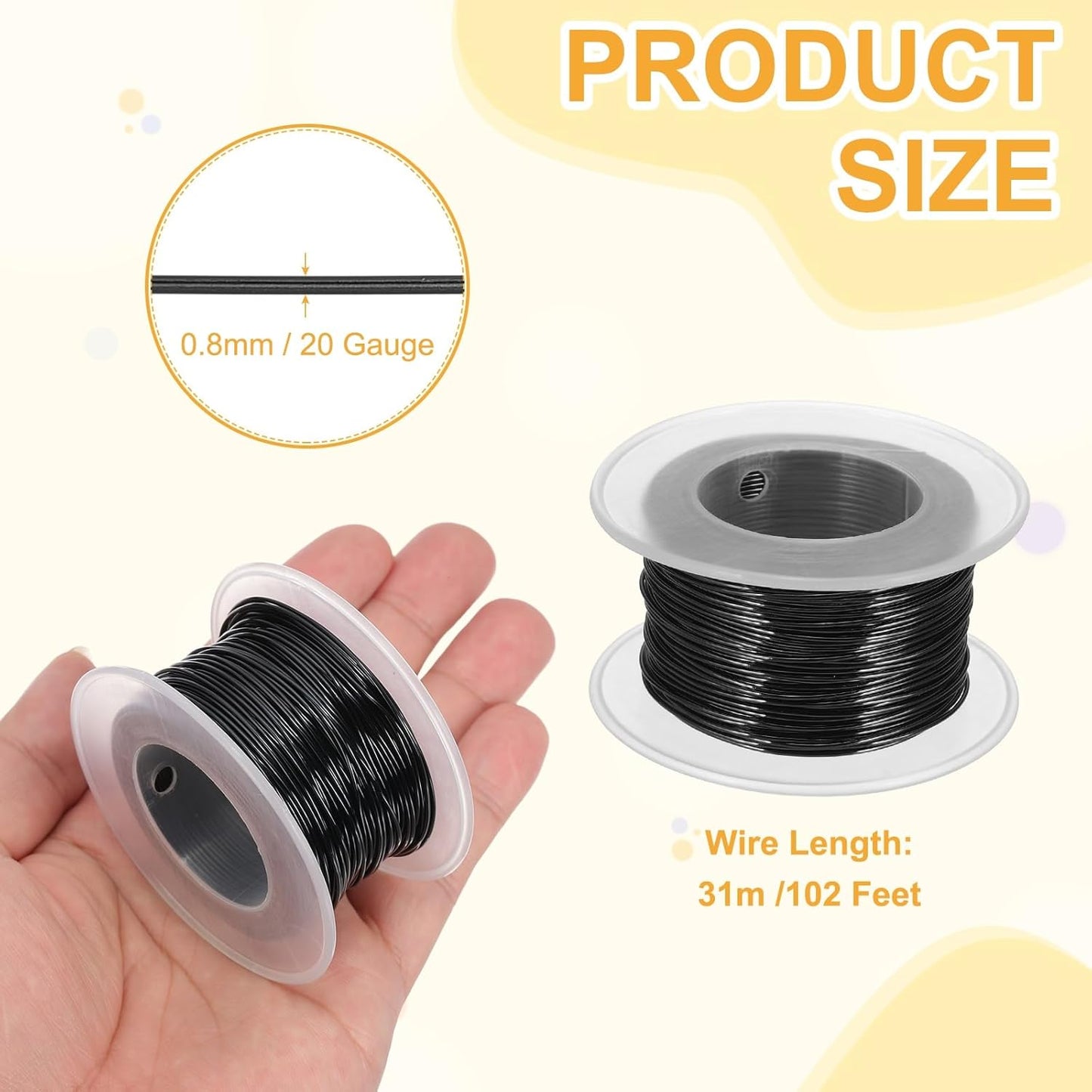 uxcell 20 Gauge / 0.8mm Anodized Aluminum Wire for Jewelry Craft Making, 102 Feet Bendable Flexible Wire for DIY Home Decor Gardening Sculpture, Black