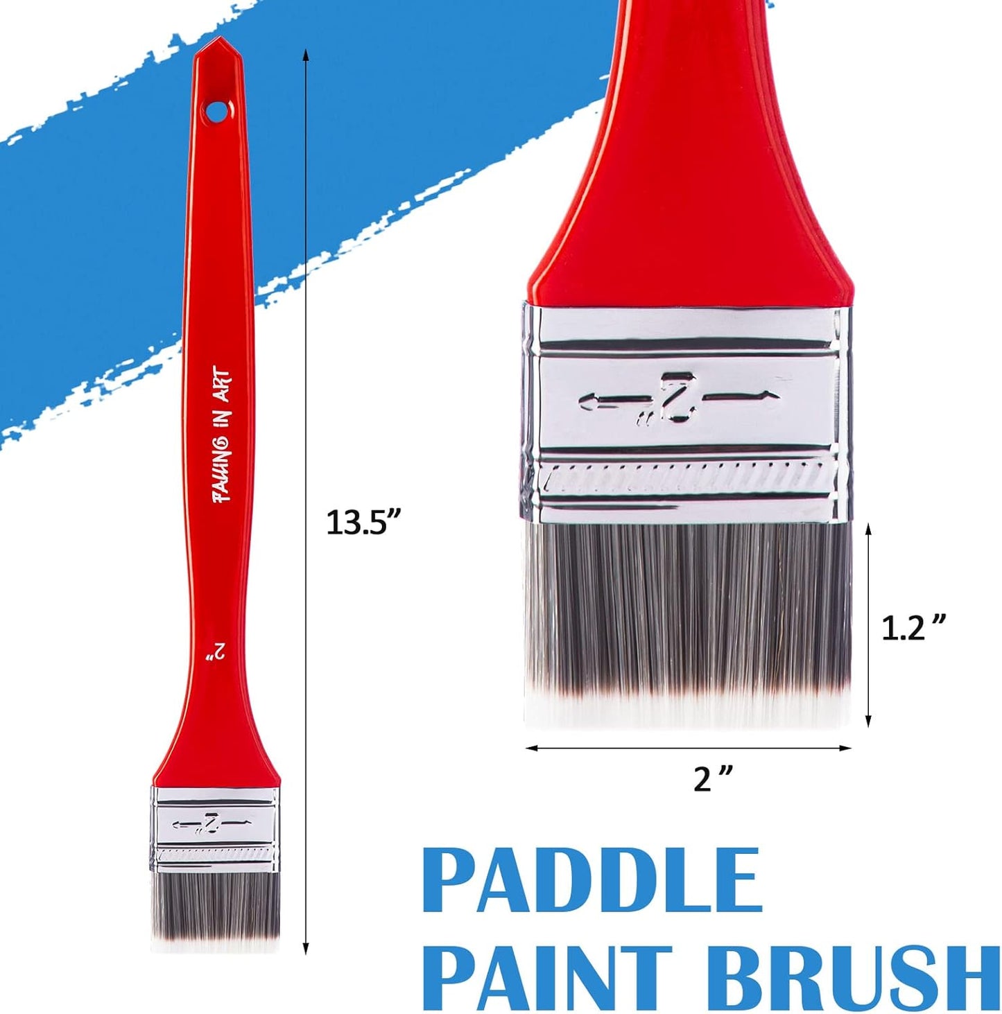 Falling in Art Flat Paddle Paint Brush with Long Handle, Large Scale Brush for Oil and Acrylic Paints, 2 Inch